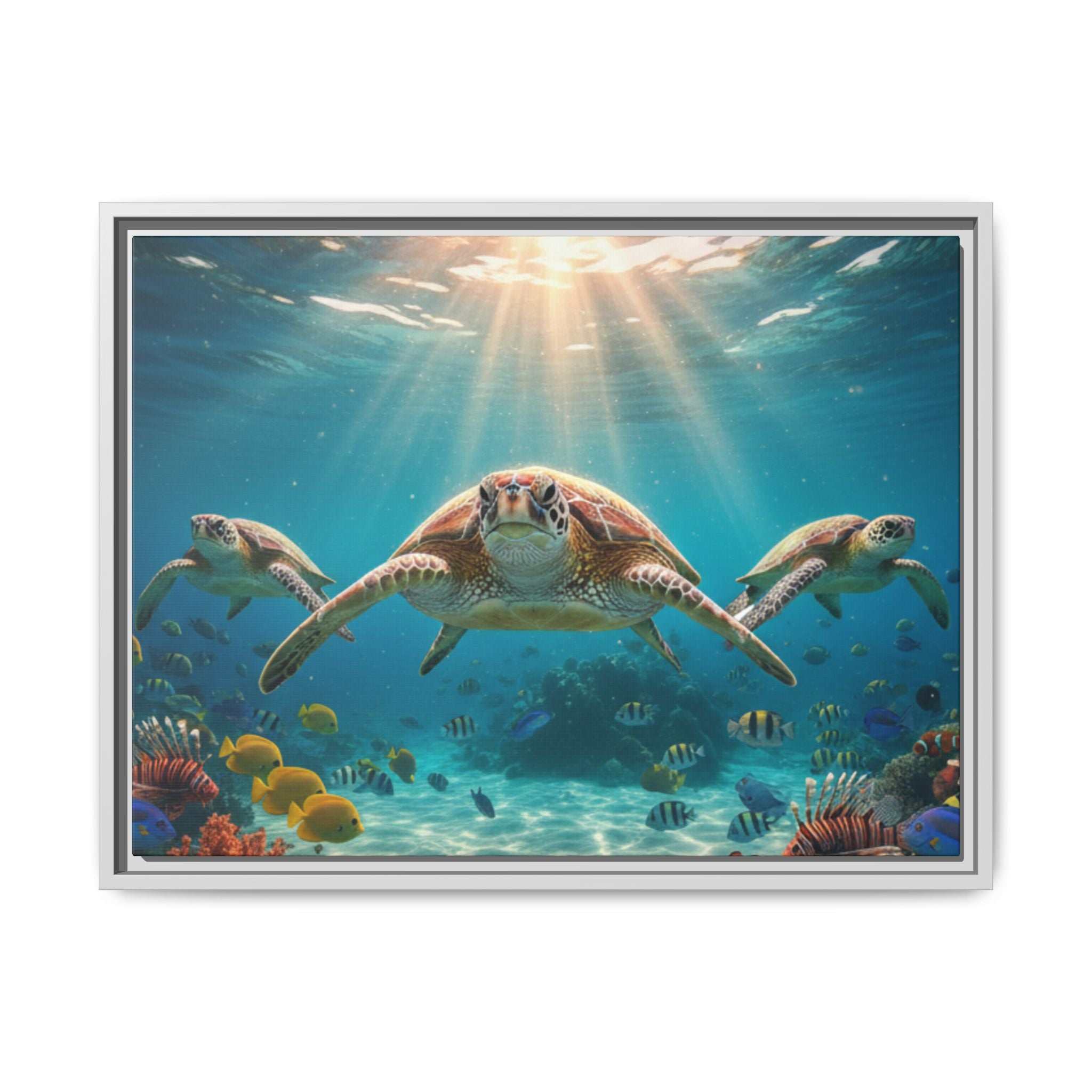 Sea Turtle Ocean Art — Framed Matte Canvas Wall Art