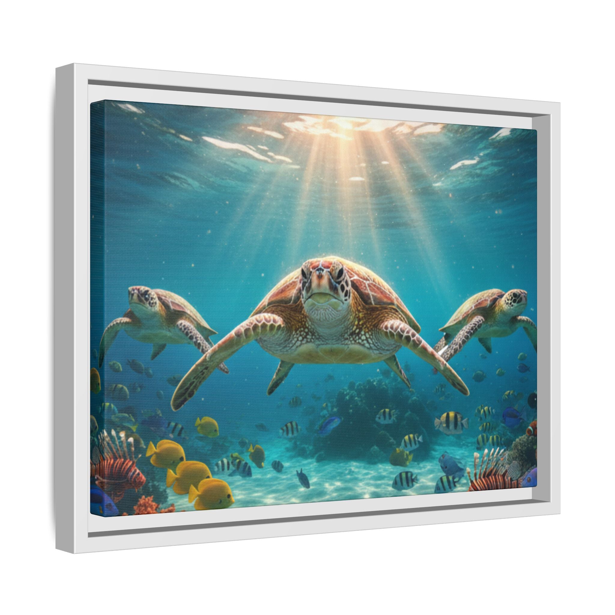 Sea Turtle Ocean Art — Framed Matte Canvas Wall Art