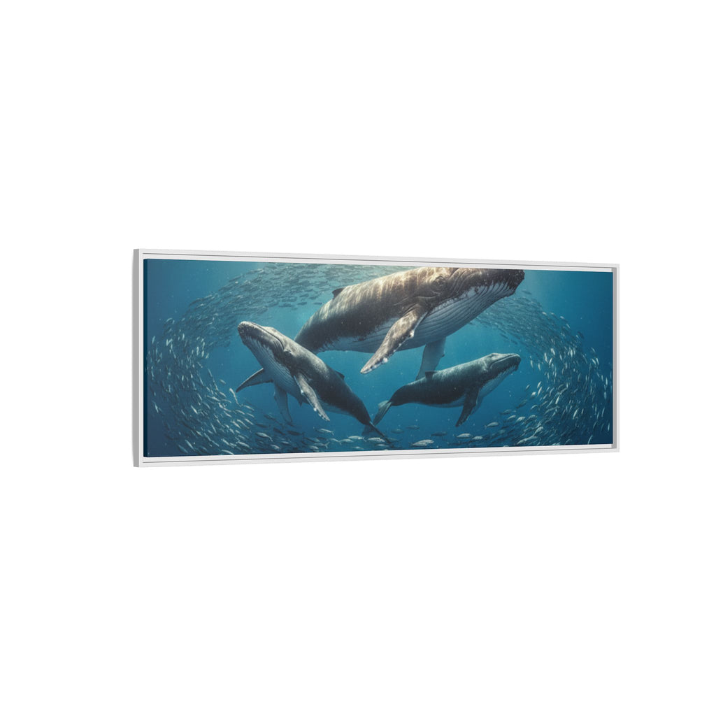 Stunning Whale Family Canvas Wall Art - Framed
