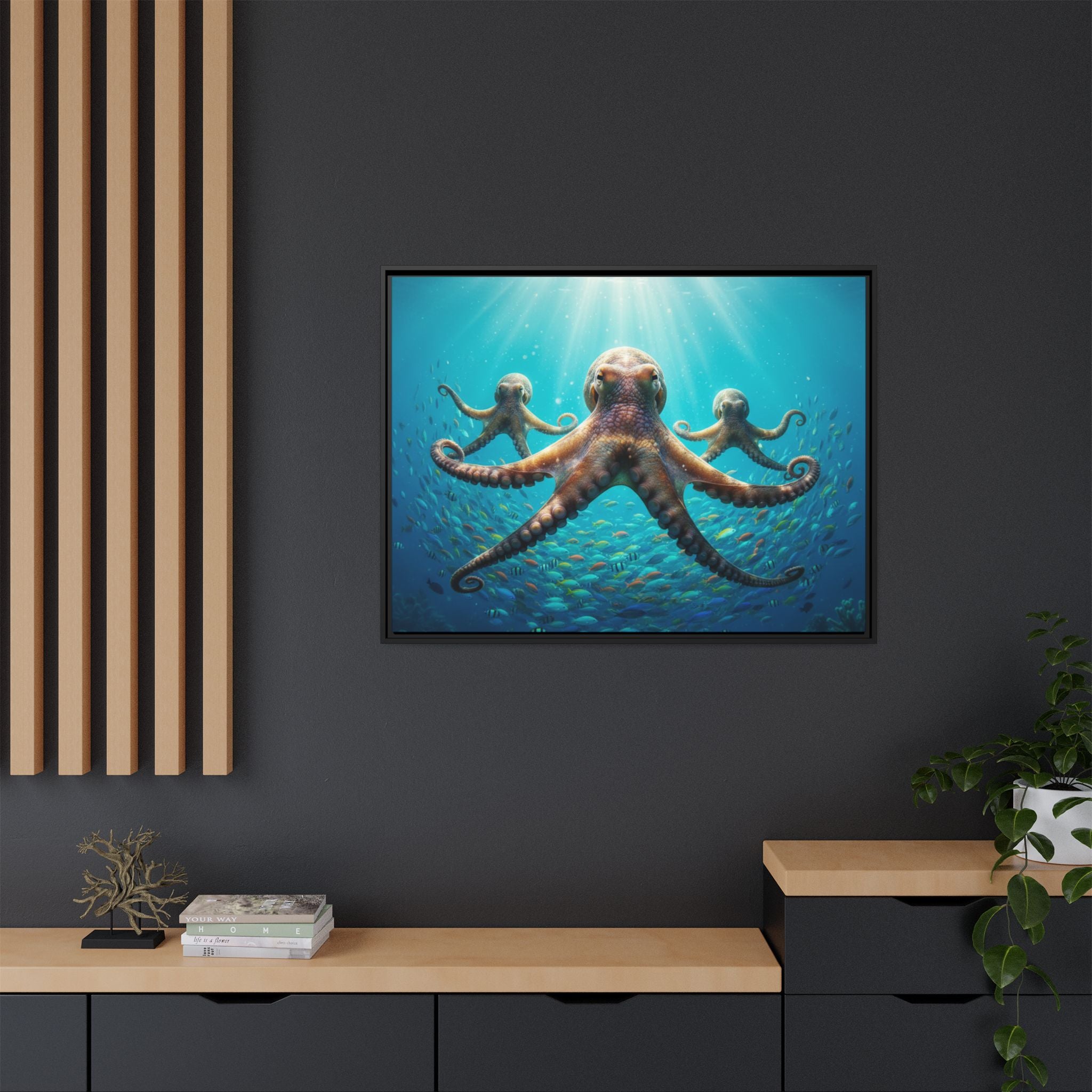 Framed Octopus Art Print — Vibrant Underwater Canvas Wall Decor