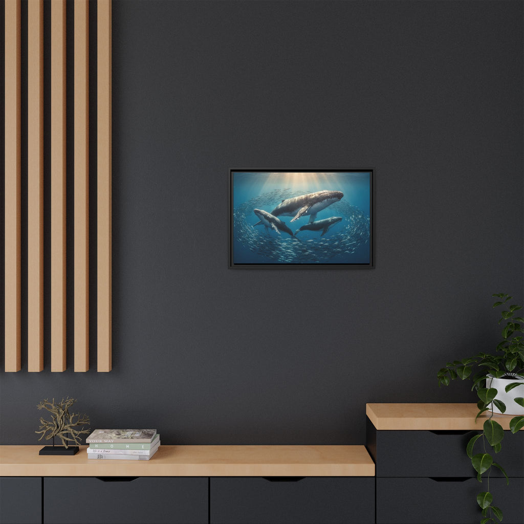 Stunning Whale Family Canvas Wall Art - Framed