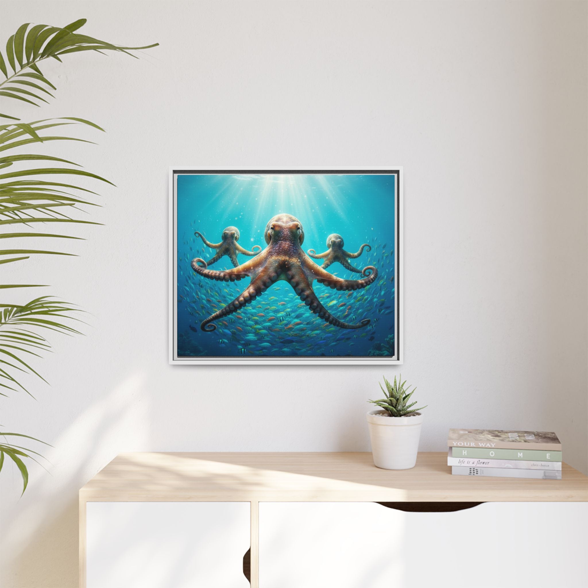 Framed Octopus Art Print — Vibrant Underwater Canvas Wall Decor