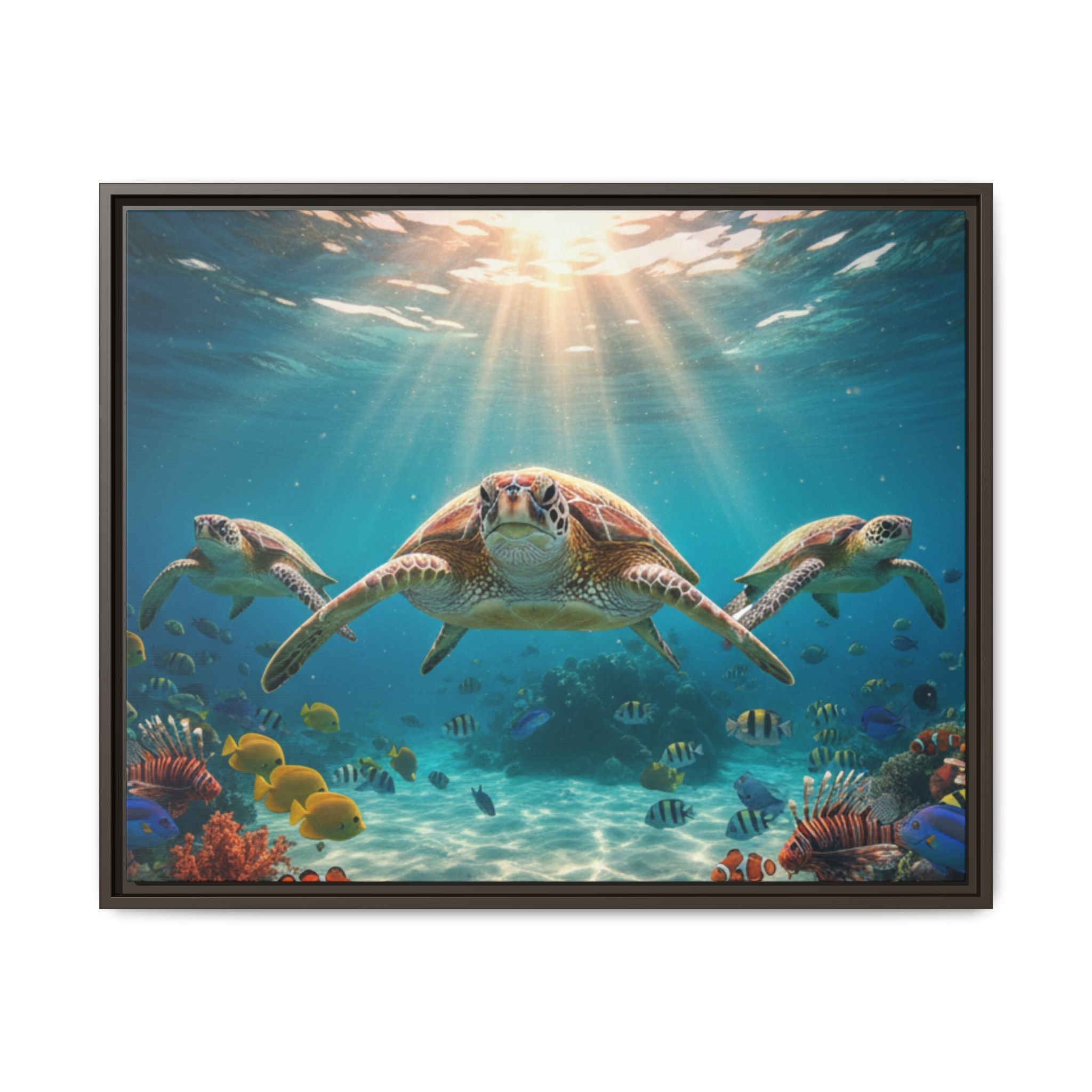 Sea Turtle Ocean Art — Framed Matte Canvas Wall Art