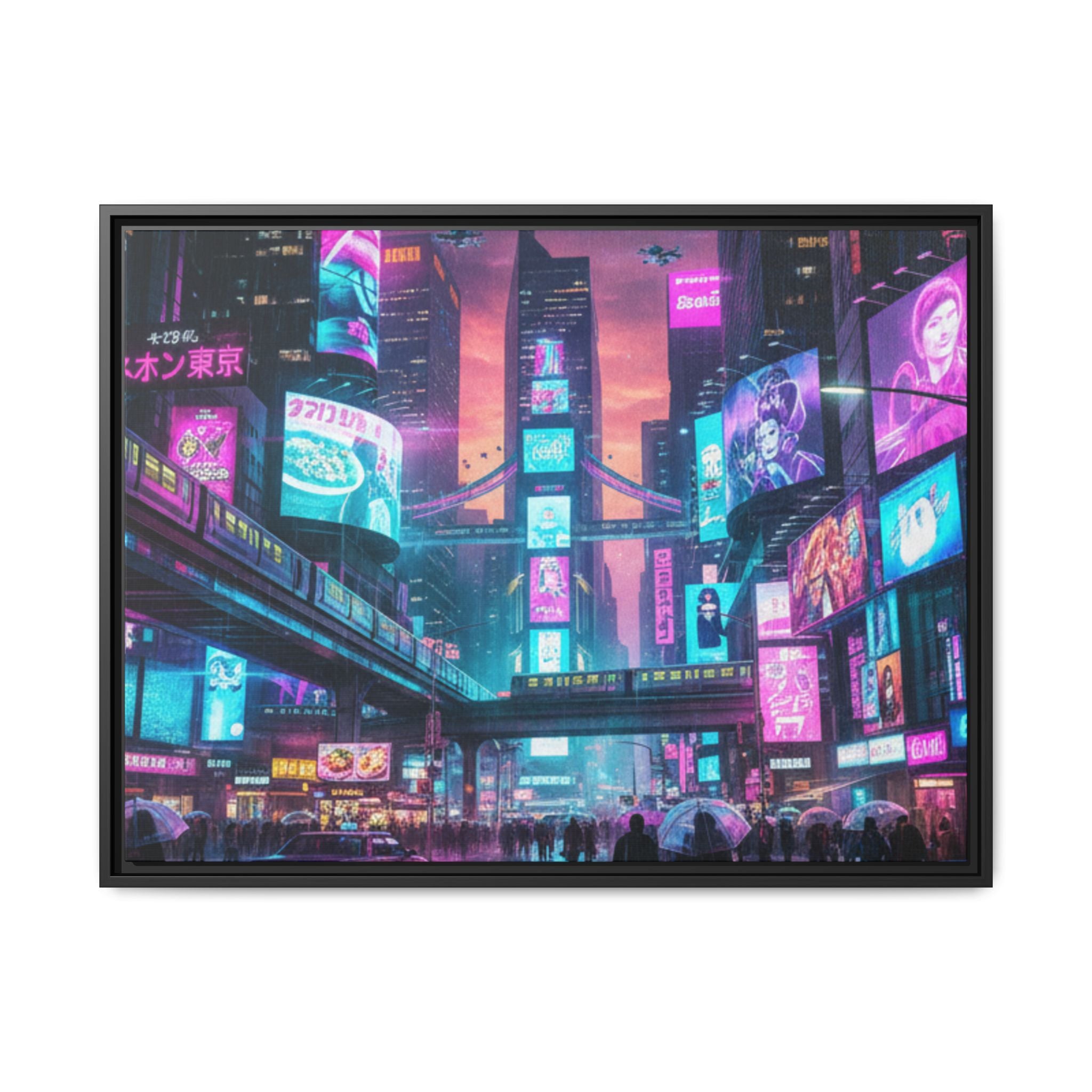 Bright Future Cityscape Vibrant Wall Art  — Framed Cyberpunk Wall Art