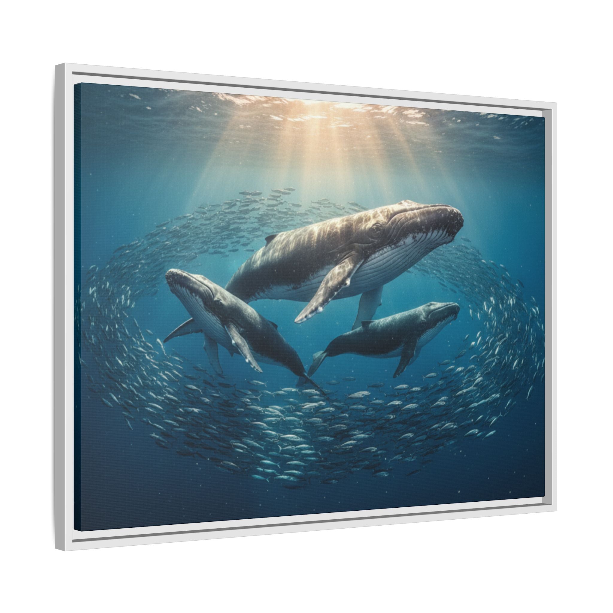 Stunning Whale Family Canvas Wall Art - Framed