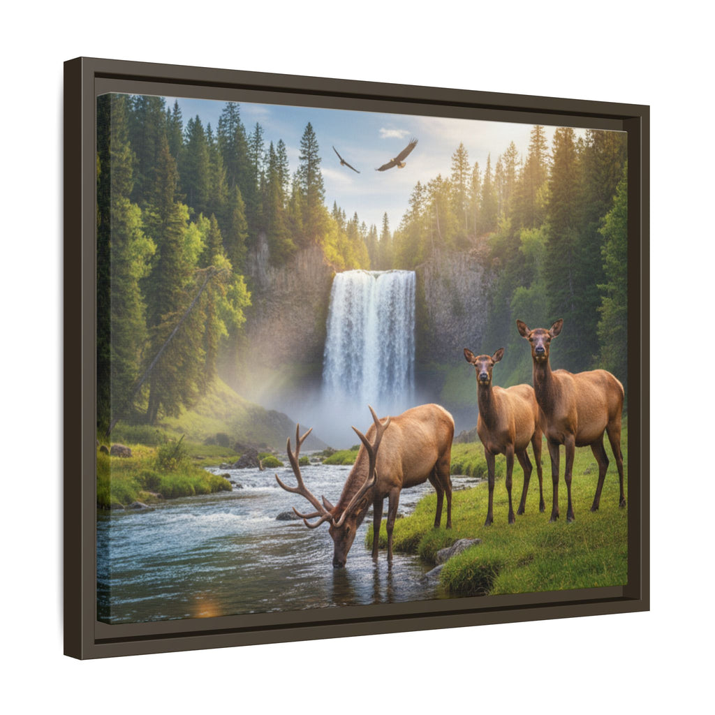 Waterfall Elk Forest Landscape Wall Art