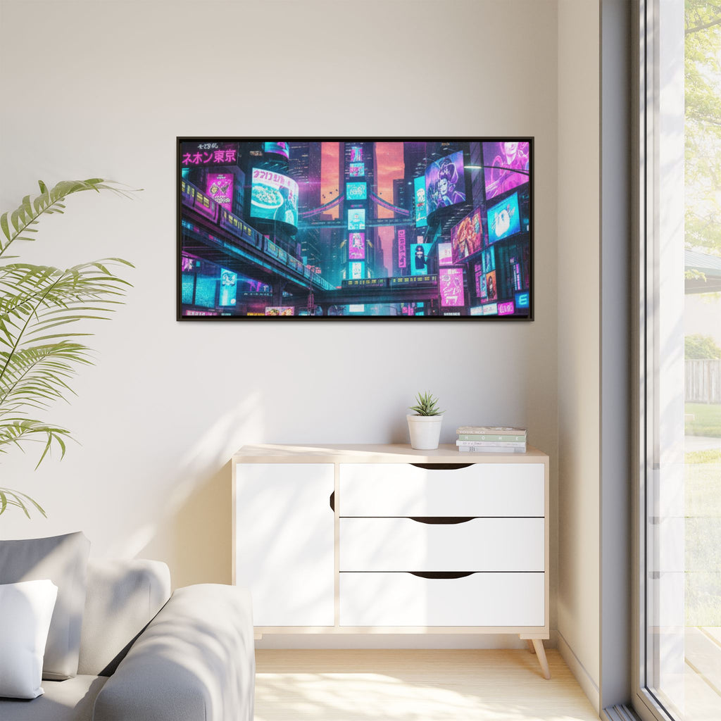 Bright Future Cityscape Vibrant Wall Art  — Framed Cyberpunk Wall Art