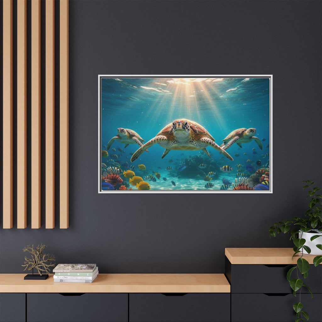 Sea Turtle Ocean Art — Framed Matte Canvas Wall Art