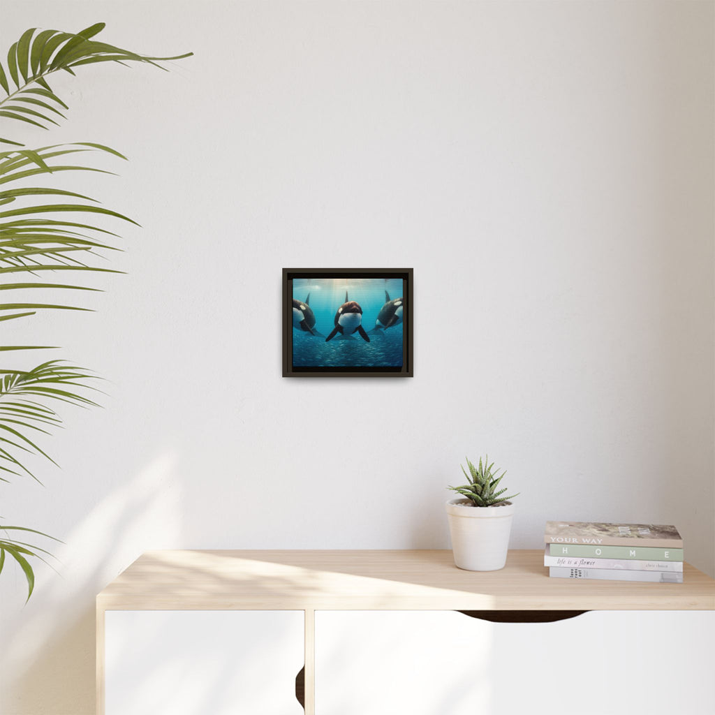Framed Orca Canvas Print — Underwater Whale Pod Ocean Wall Art