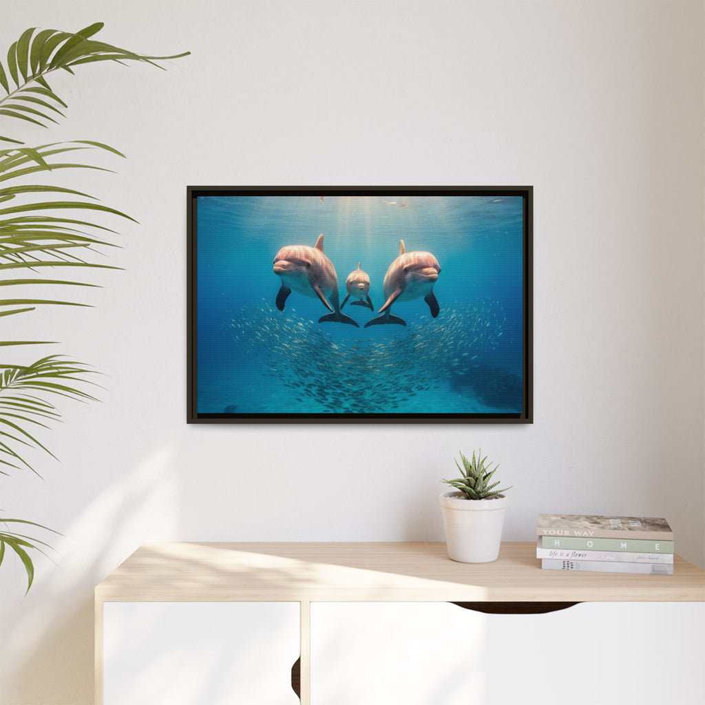 Framed Dolphin Canvas Print — Matte Ocean Wall Art