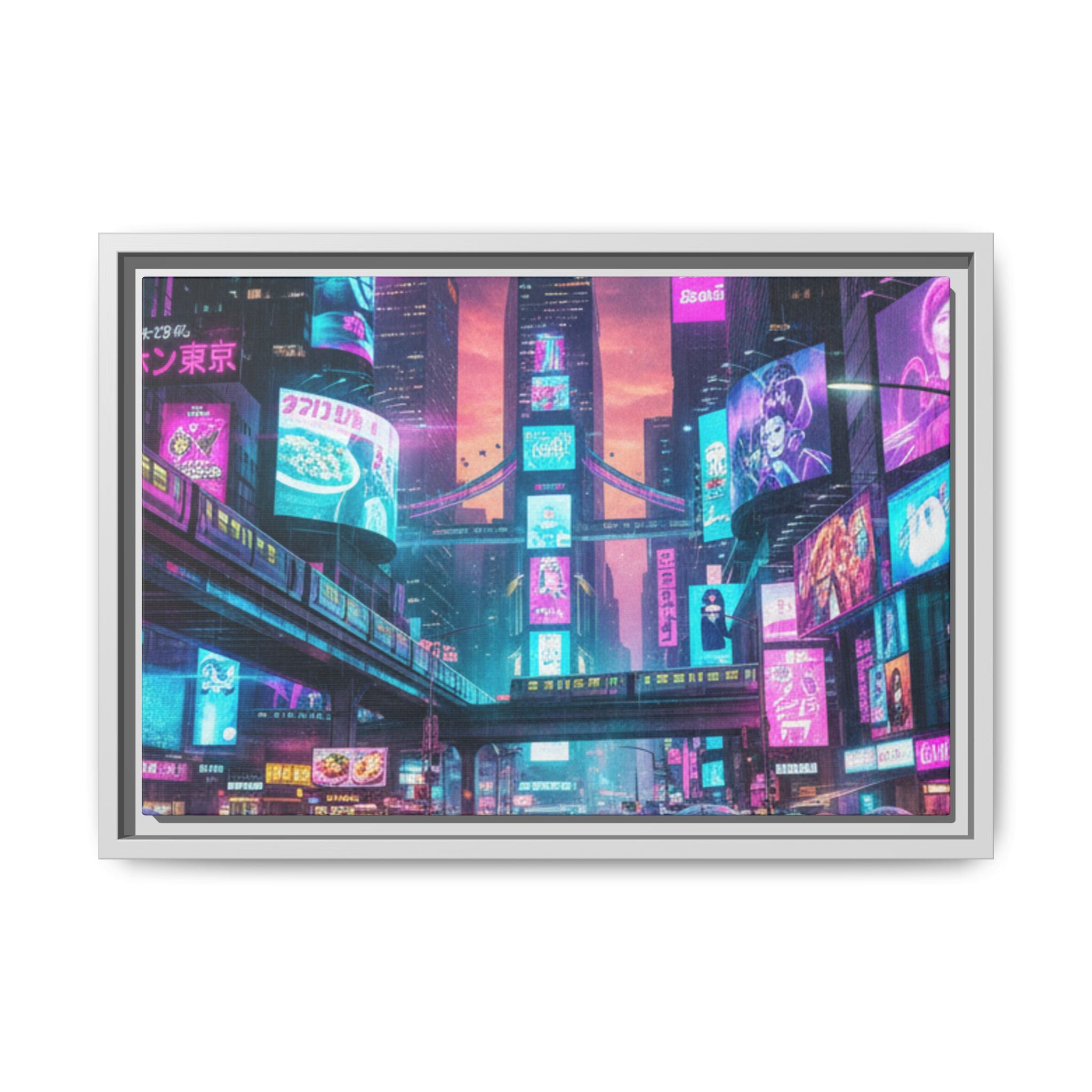 Bright Future Cityscape Vibrant Wall Art  — Framed Cyberpunk Wall Art