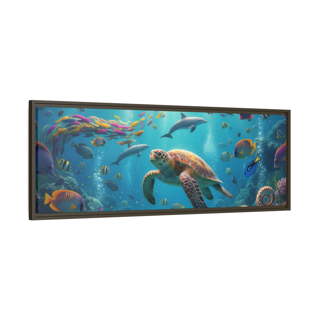 Framed Ocean Life Canvas — Colorful Sea Turtle Wall Art