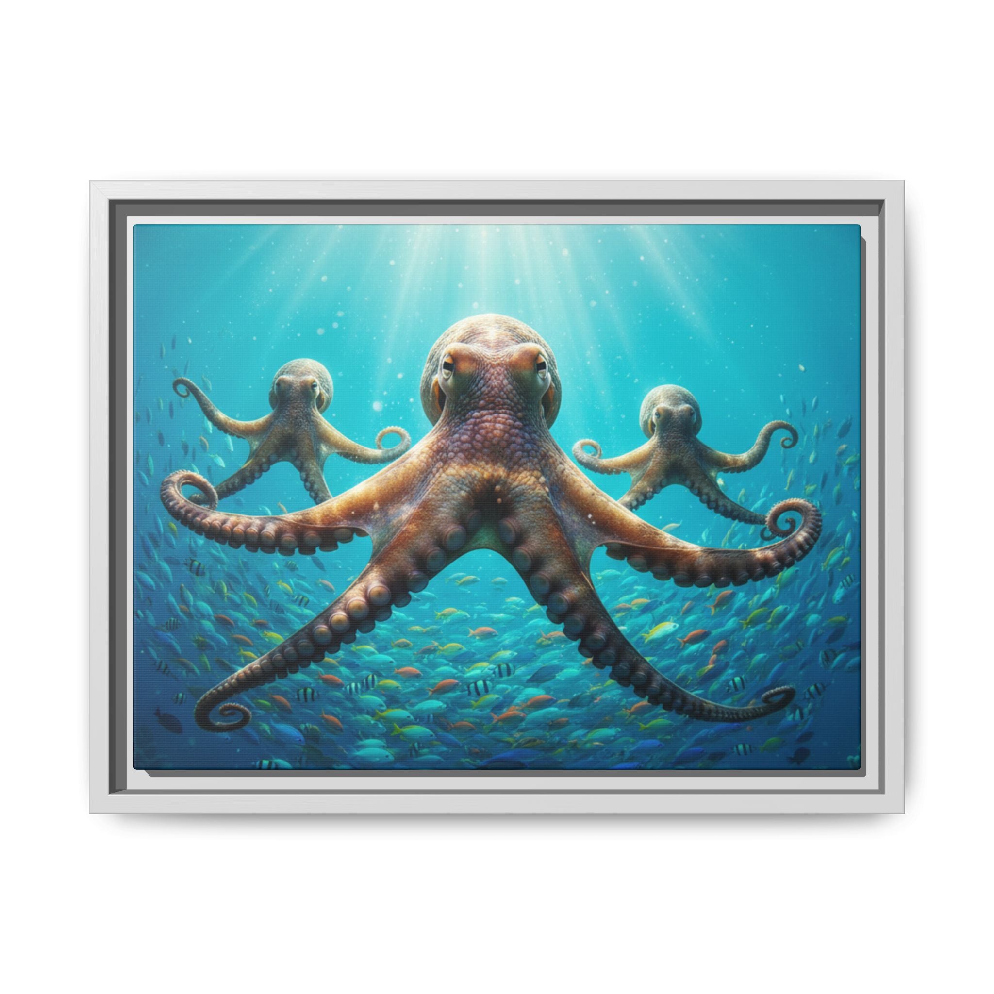 Framed Octopus Art Print — Vibrant Underwater Canvas Wall Decor