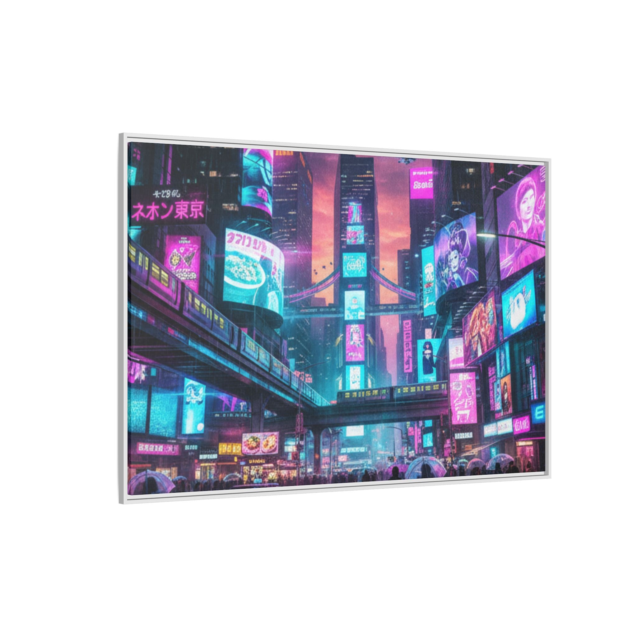 Bright Future Cityscape Vibrant Wall Art  — Framed Cyberpunk Wall Art