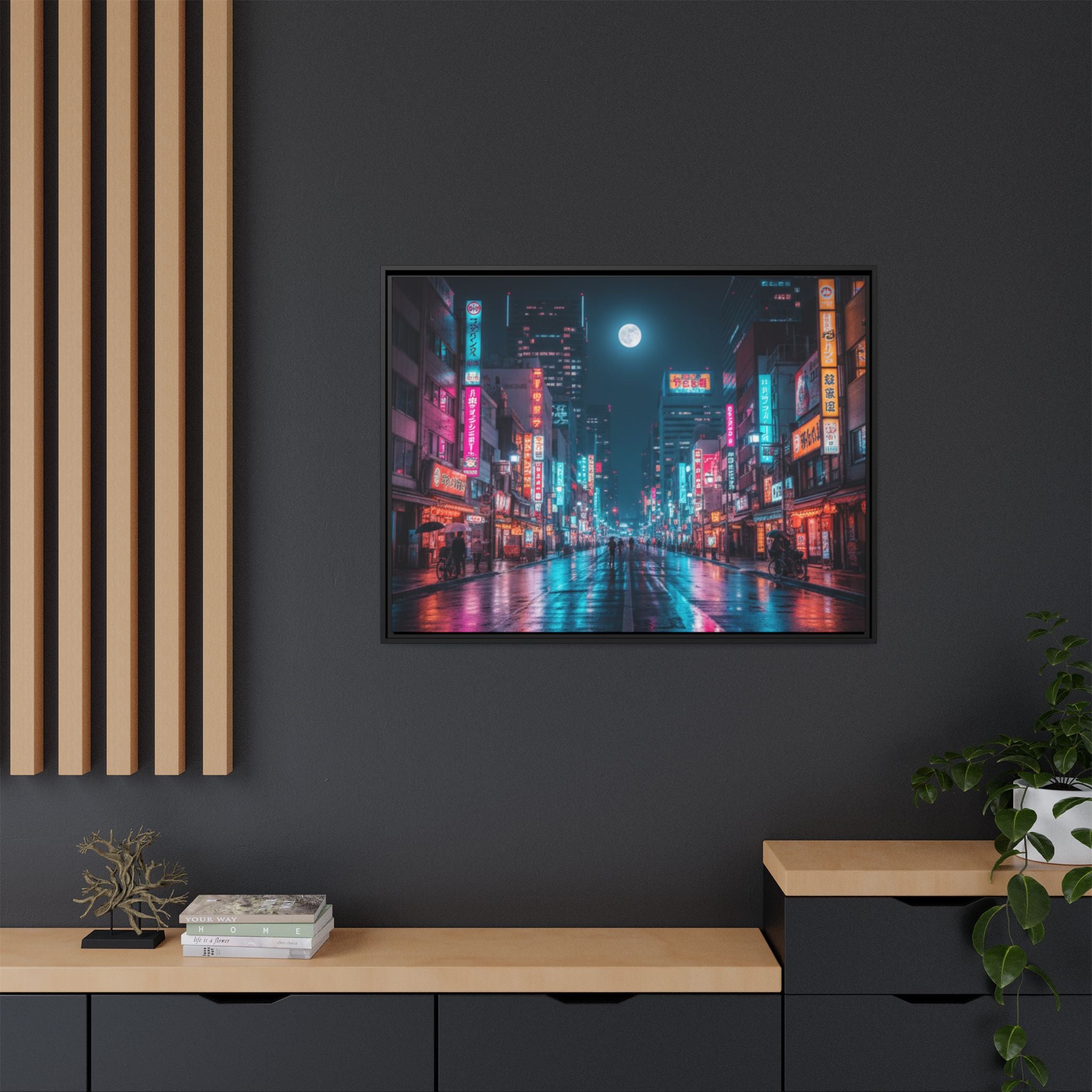 Japan Nightscape Canvas Framed Print