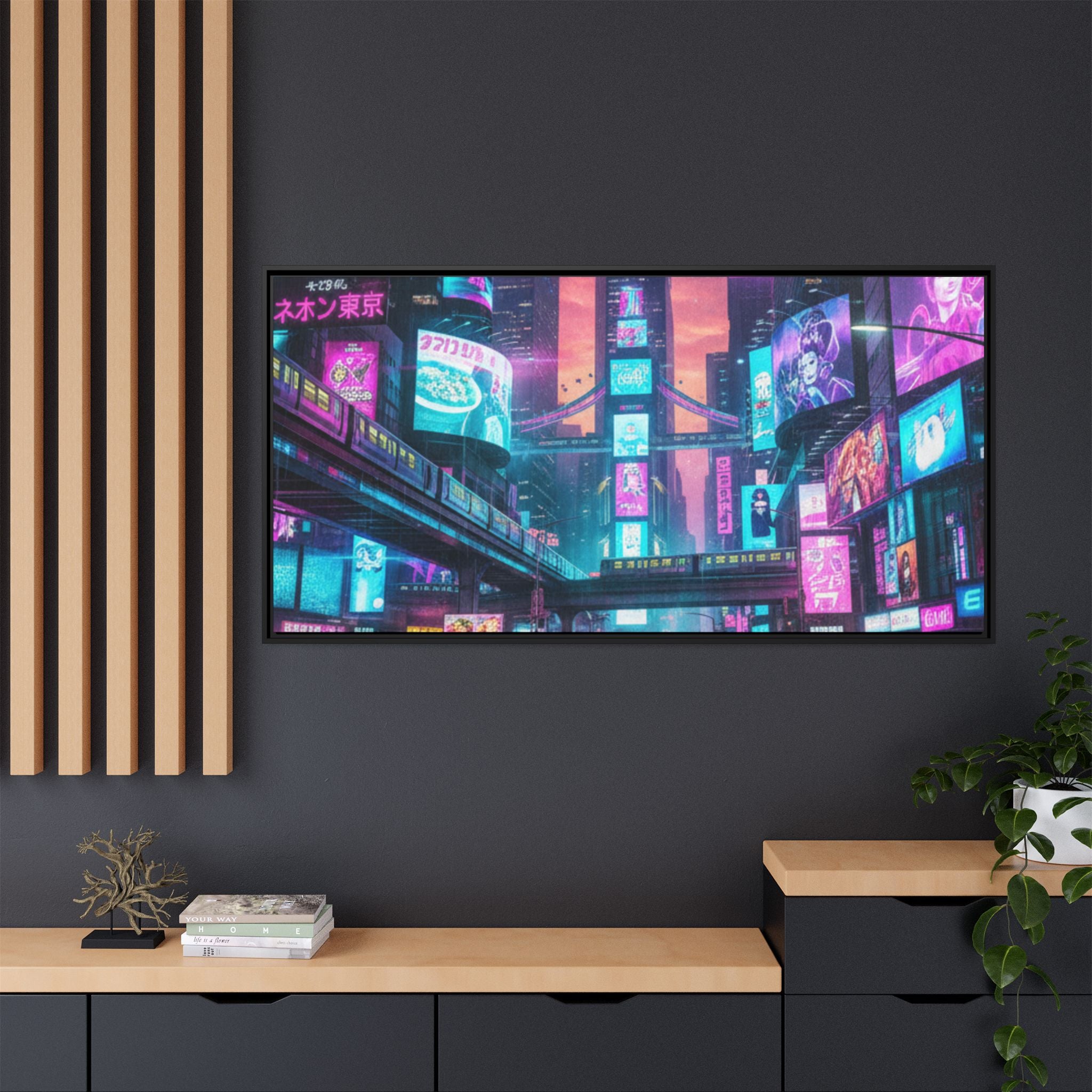 Bright Future Cityscape Vibrant Wall Art  — Framed Cyberpunk Wall Art