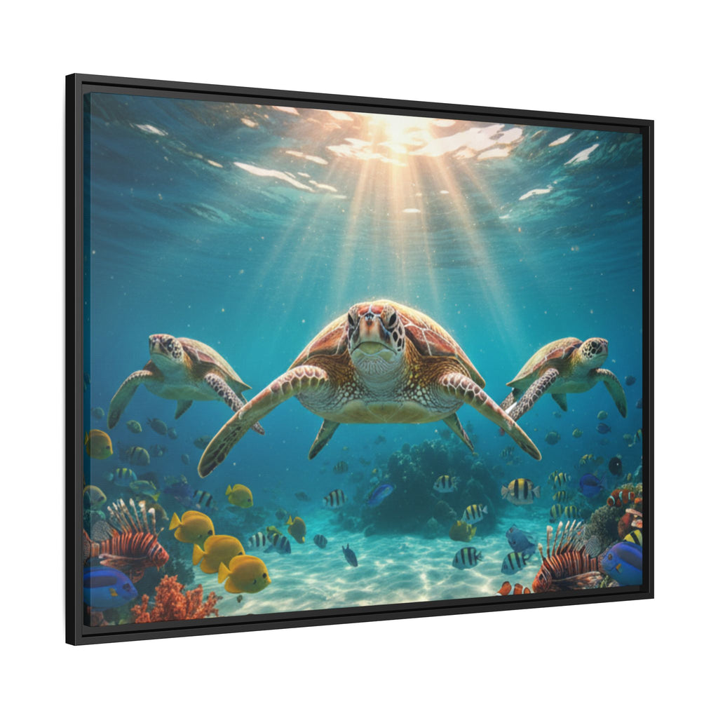 Sea Turtle Ocean Art — Framed Matte Canvas Wall Art