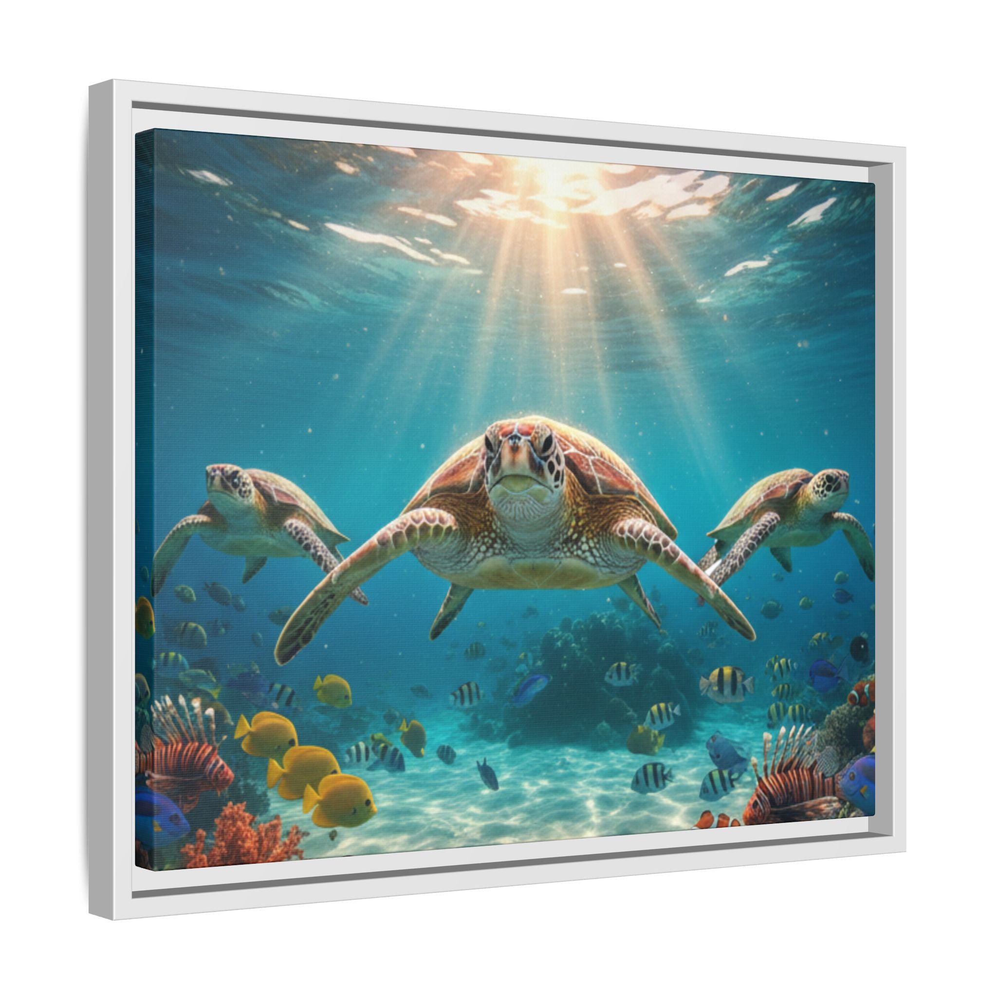 Sea Turtle Ocean Art — Framed Matte Canvas Wall Art