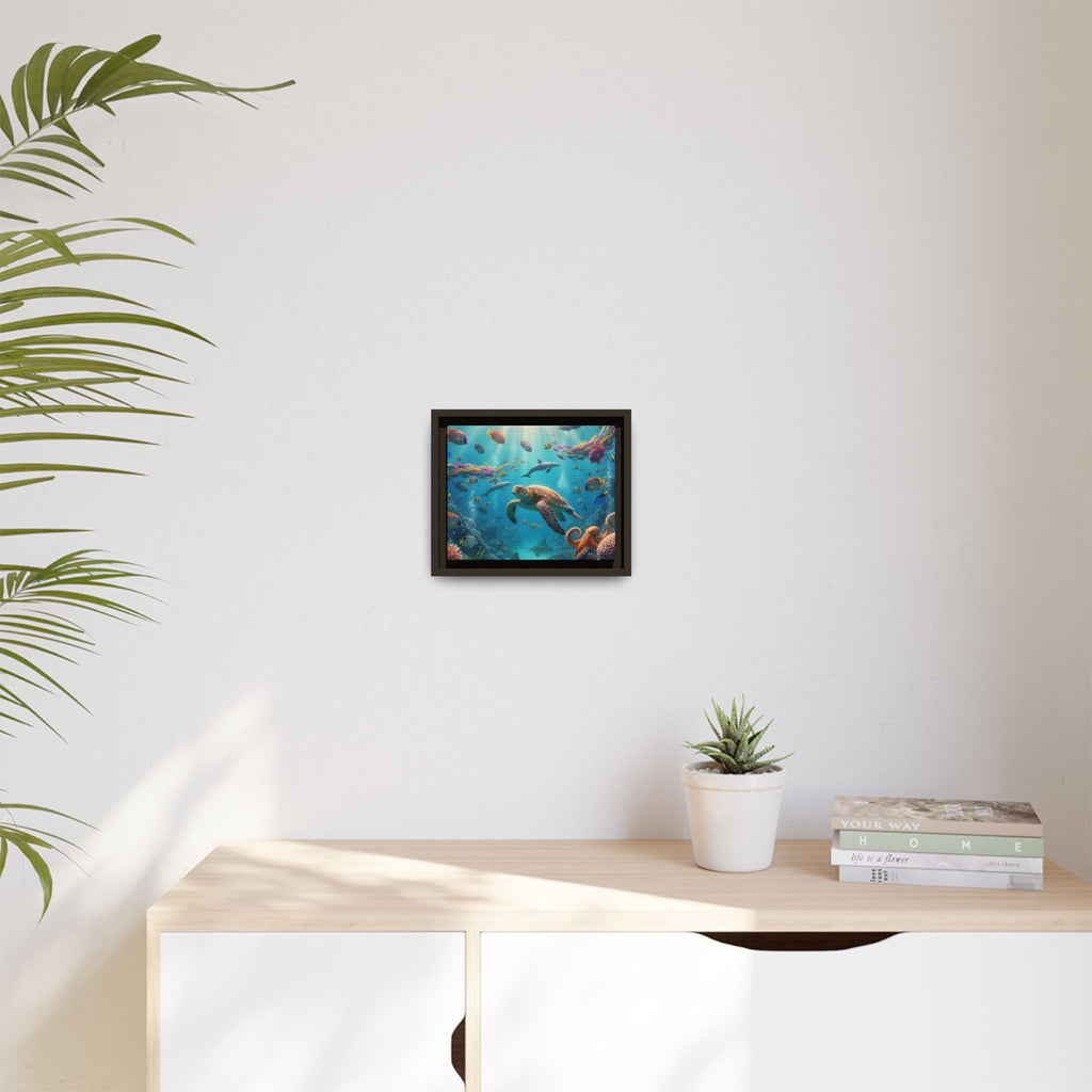 Framed Ocean Life Canvas — Colorful Sea Turtle Wall Art