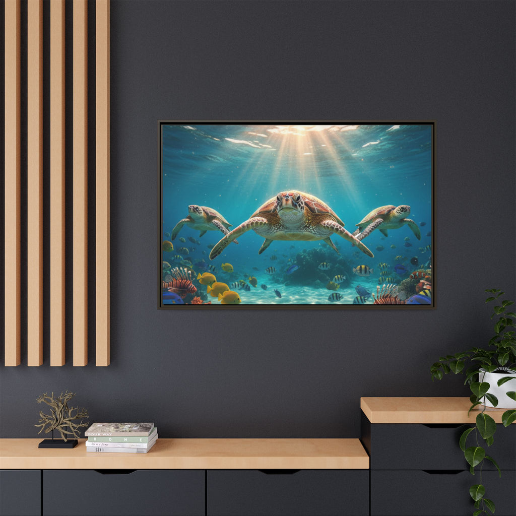 Sea Turtle Ocean Art — Framed Matte Canvas Wall Art