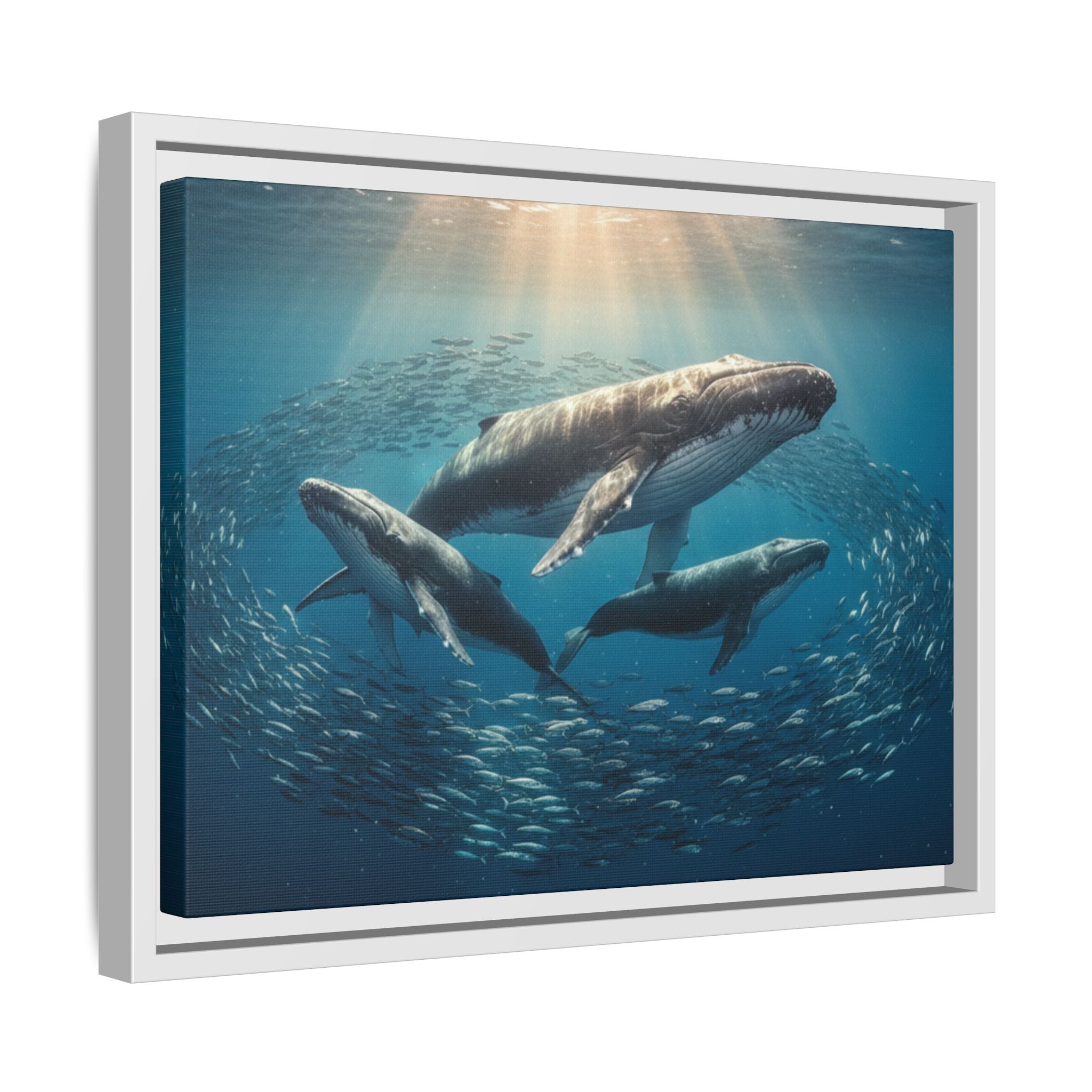 Stunning Whale Family Canvas Wall Art - Framed