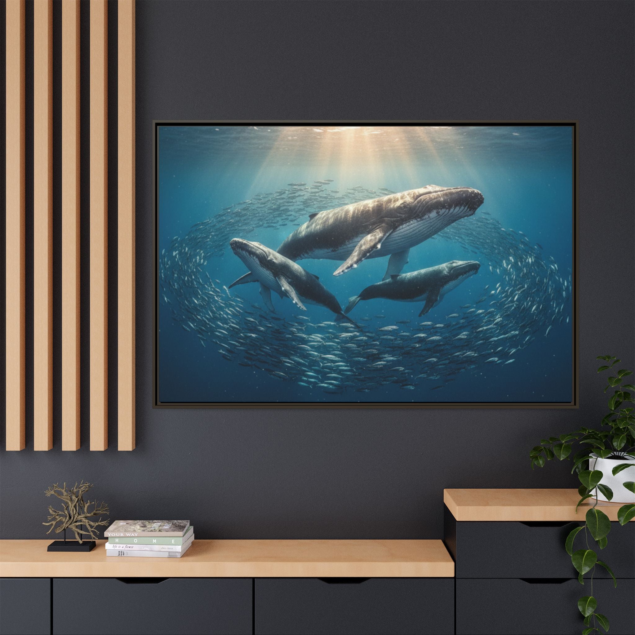 Stunning Whale Family Canvas Wall Art - Framed