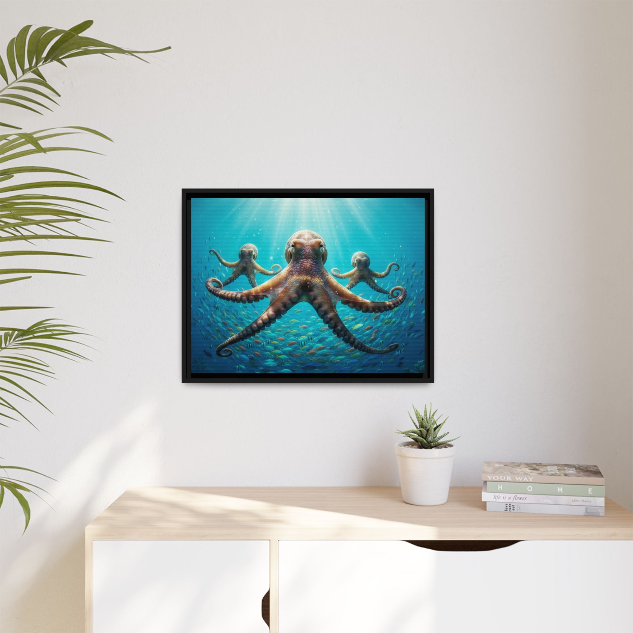 Framed Octopus Art Print — Vibrant Underwater Canvas Wall Decor