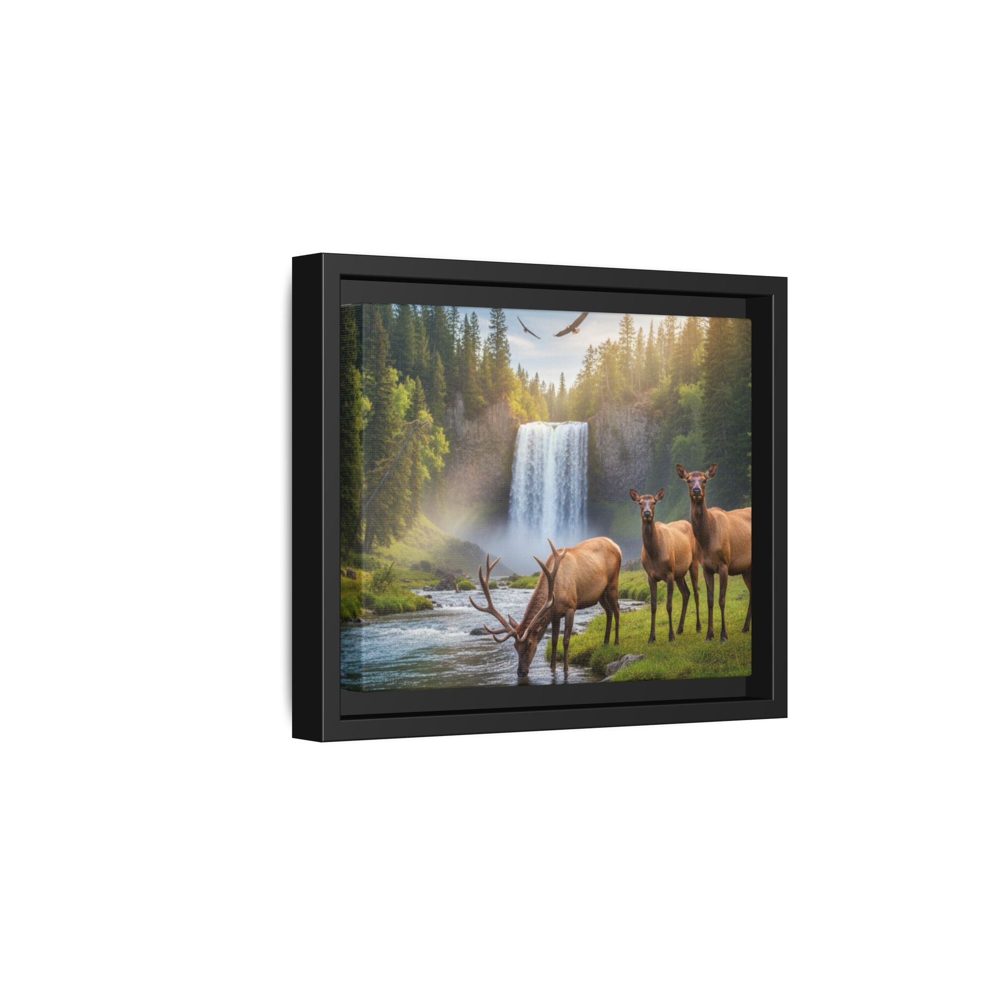 Waterfall Elk Forest Landscape Wall Art