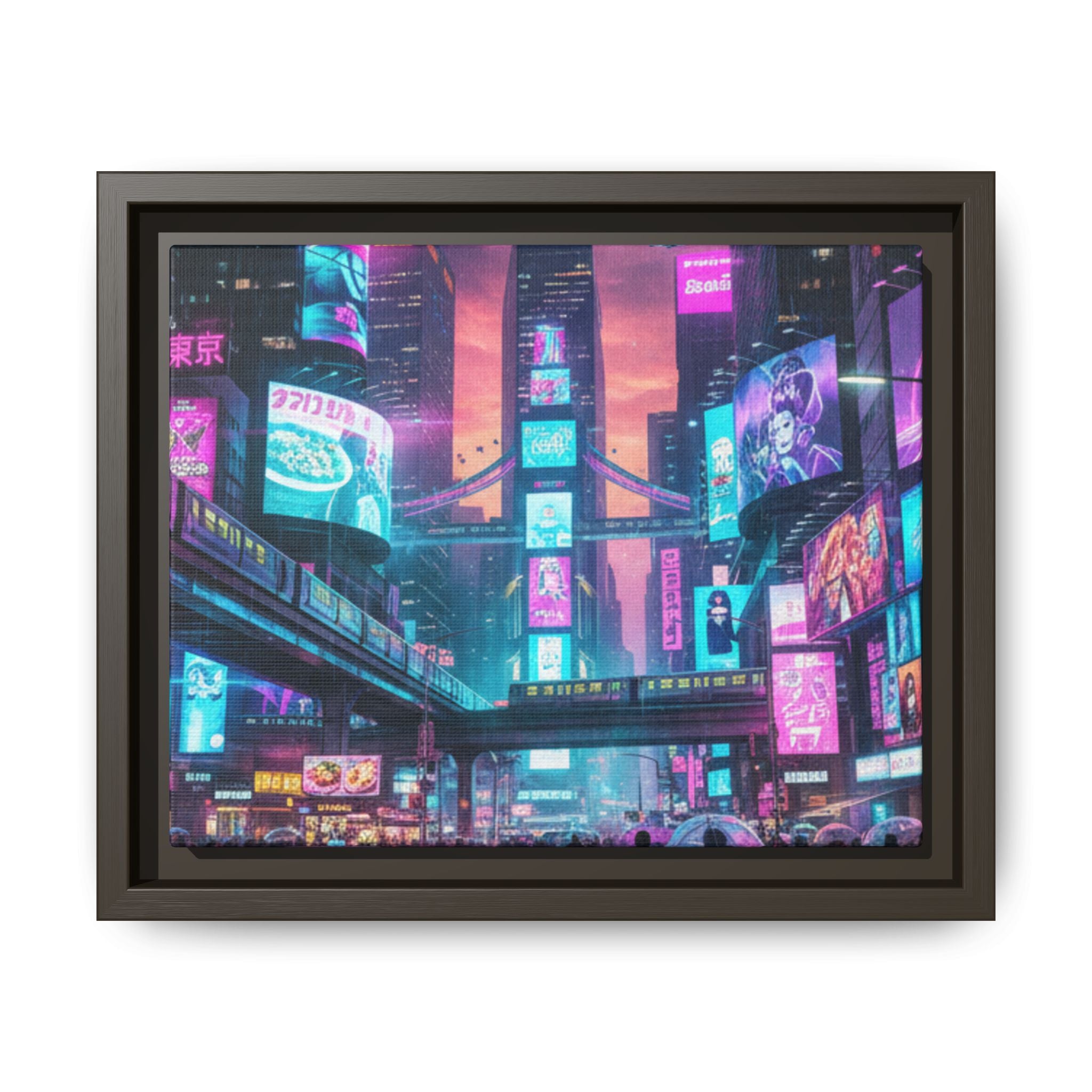 Bright Future Cityscape Vibrant Wall Art  — Framed Cyberpunk Wall Art