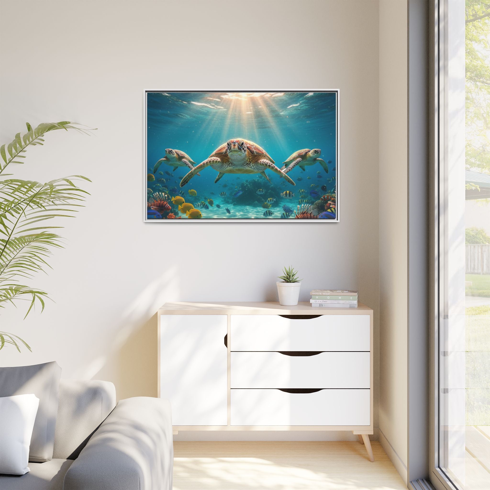 Sea Turtle Ocean Art — Framed Matte Canvas Wall Art