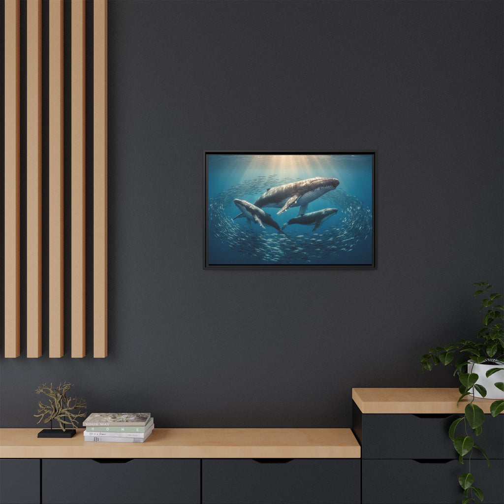 Stunning Whale Family Canvas Wall Art - Framed
