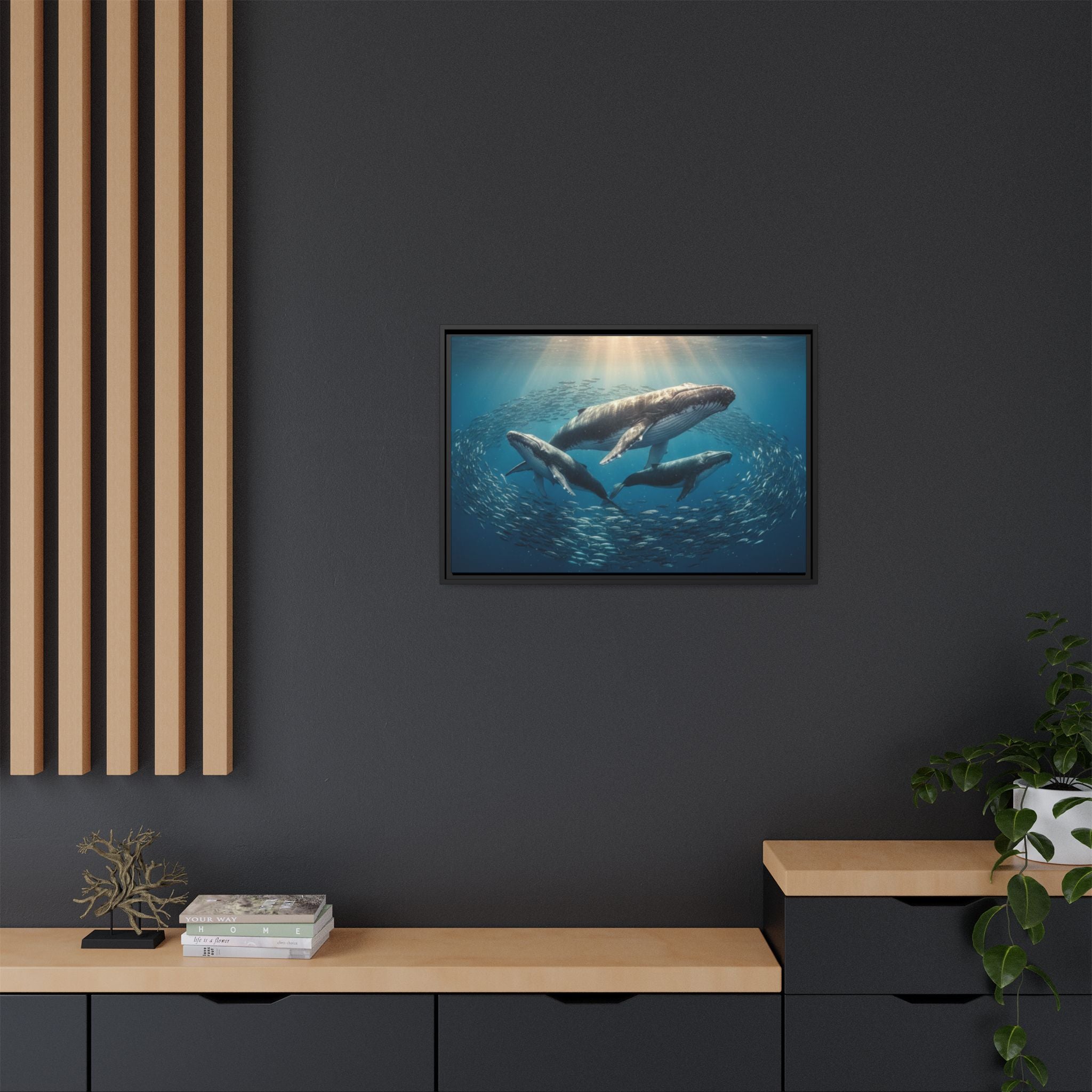 Stunning Whale Family Canvas Wall Art - Framed