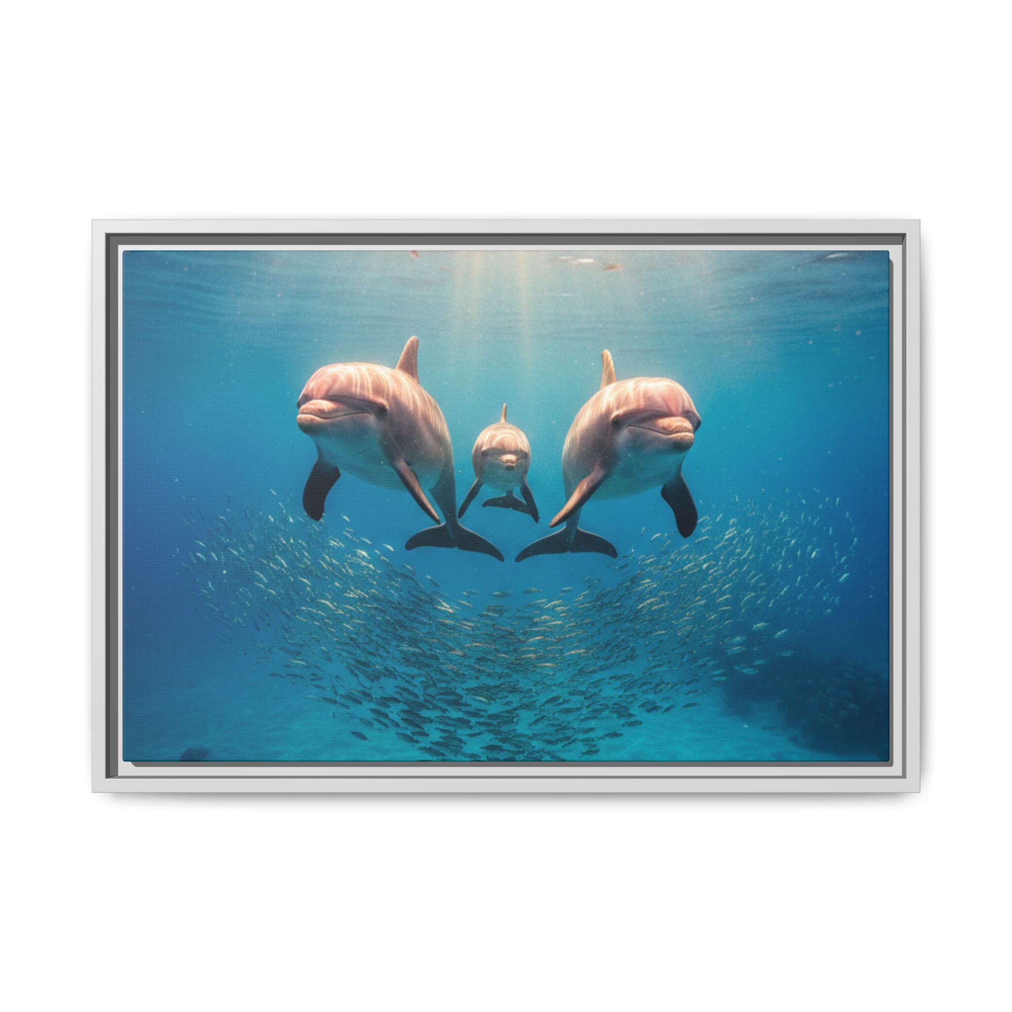 Framed Dolphin Canvas Print — Matte Ocean Wall Art