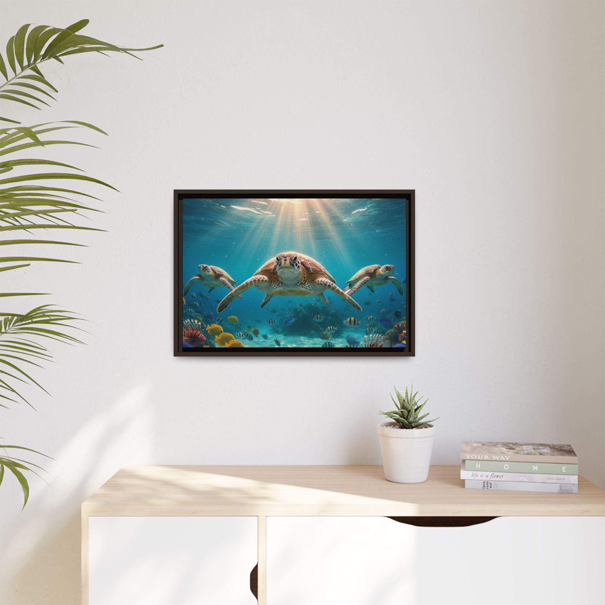 Sea Turtle Ocean Art — Framed Matte Canvas Wall Art