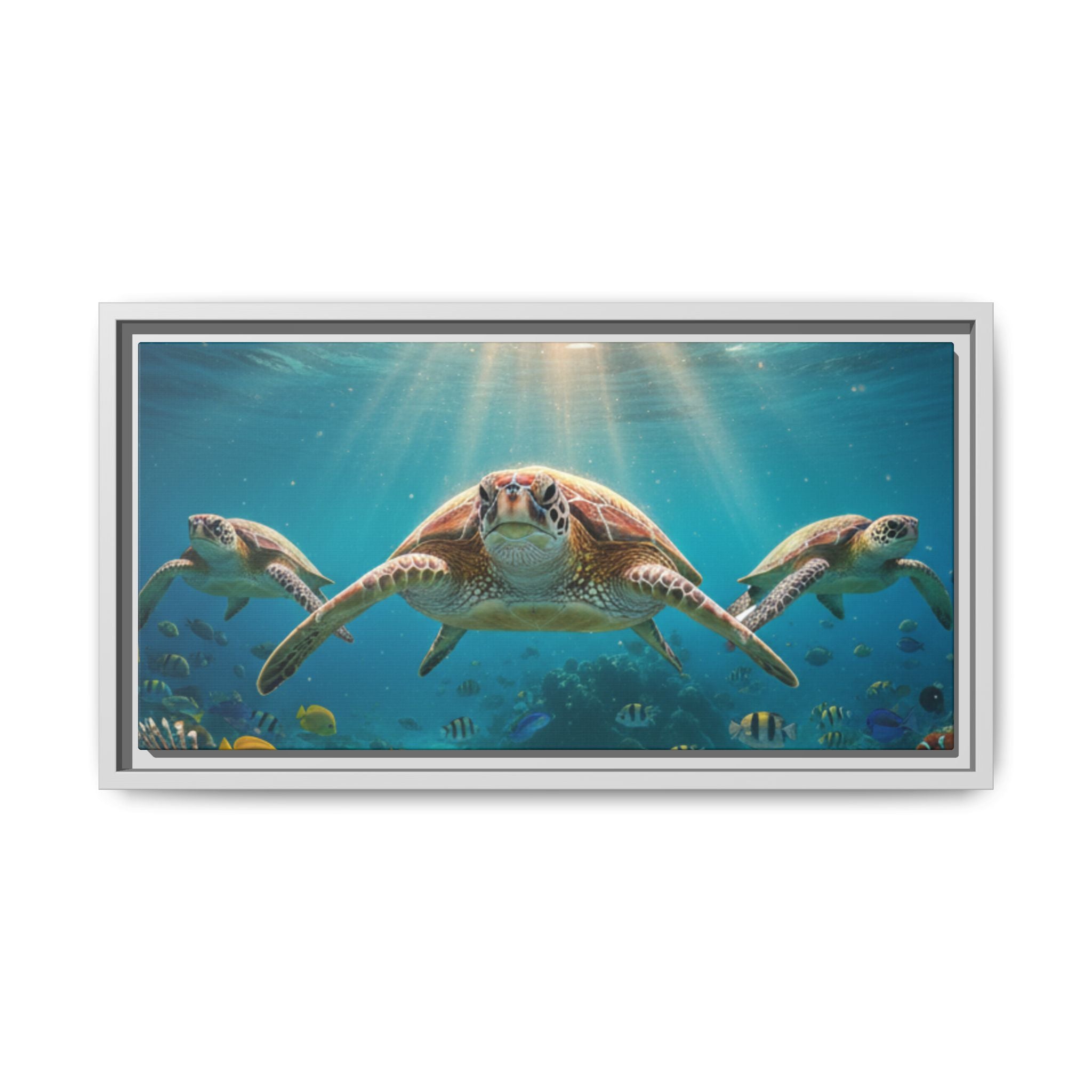 Sea Turtle Ocean Art — Framed Matte Canvas Wall Art