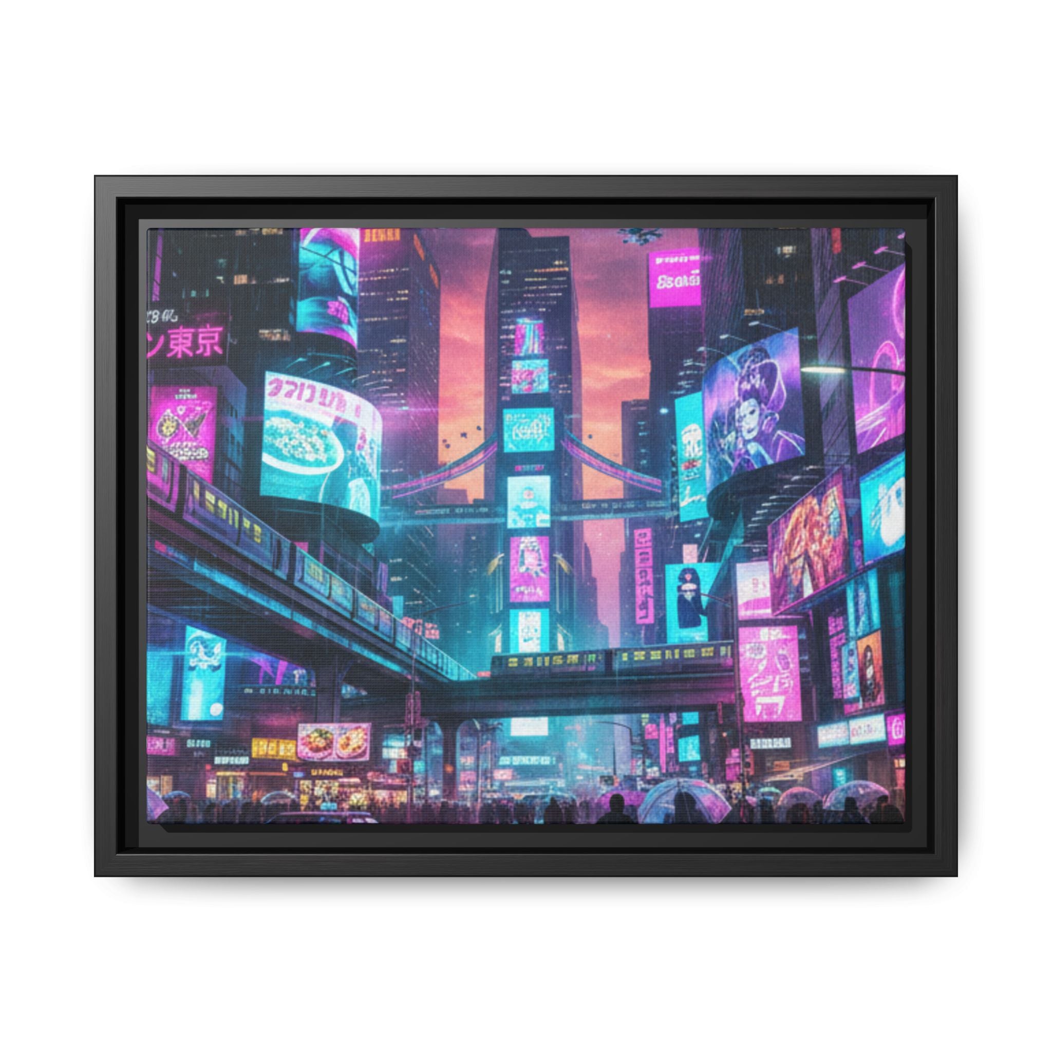 Bright Future Cityscape Vibrant Wall Art  — Framed Cyberpunk Wall Art