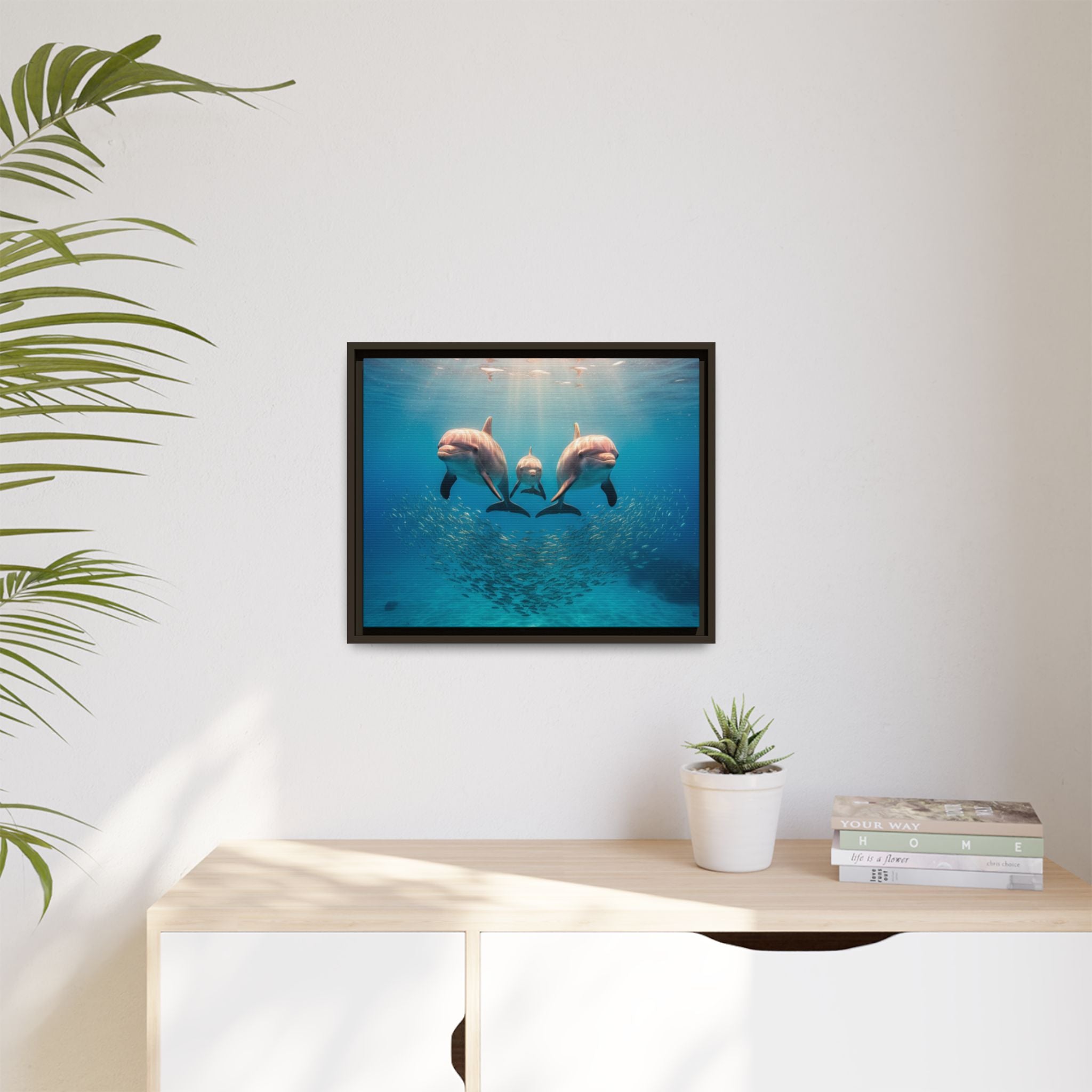 Framed Dolphin Canvas Print — Matte Ocean Wall Art