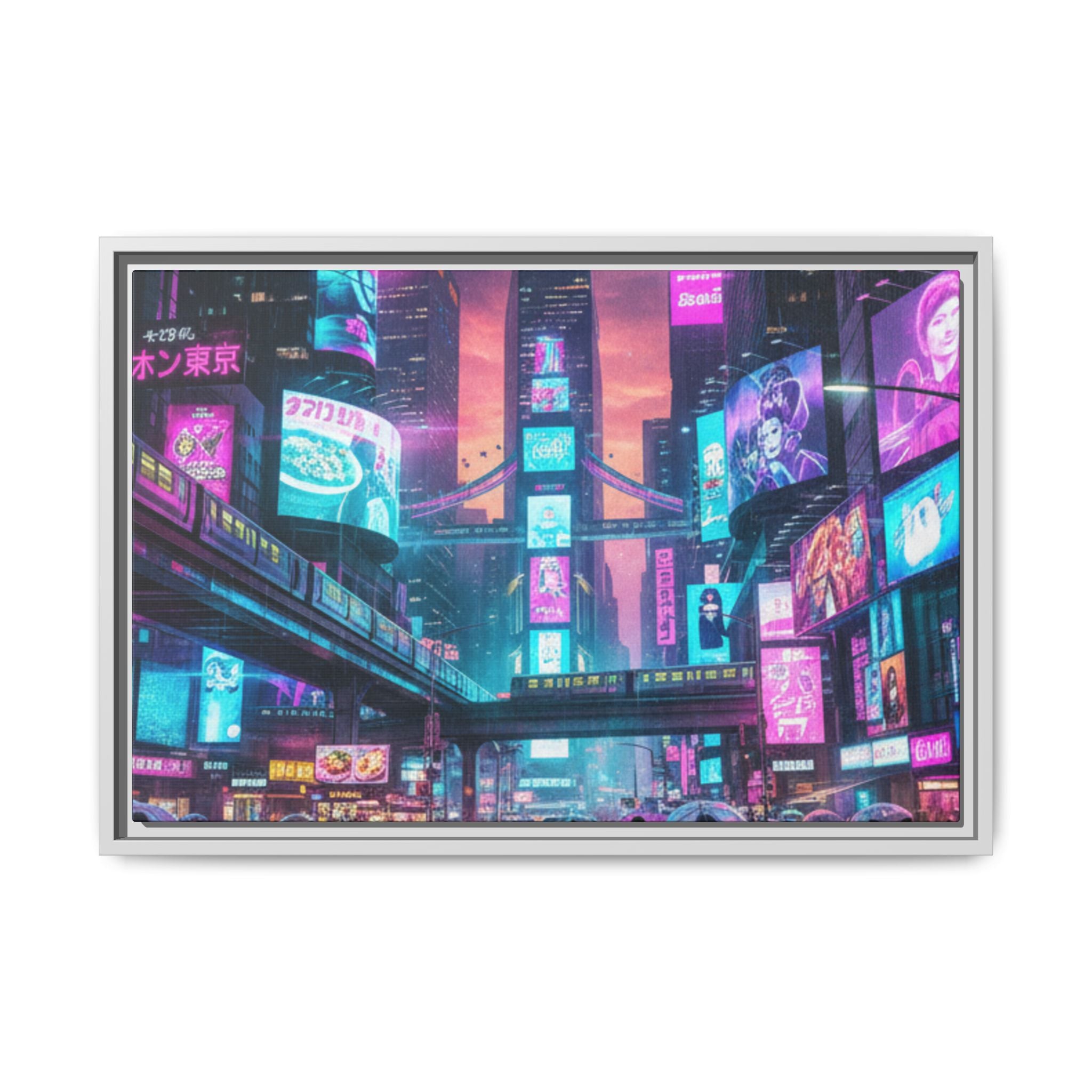 Bright Future Cityscape Vibrant Wall Art  — Framed Cyberpunk Wall Art