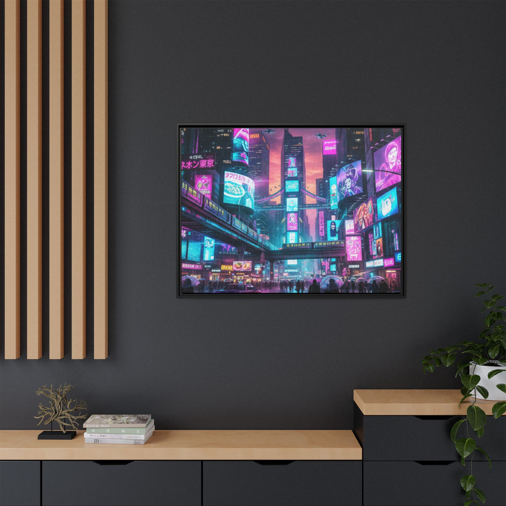 Bright Future Cityscape Vibrant Wall Art  — Framed Cyberpunk Wall Art
