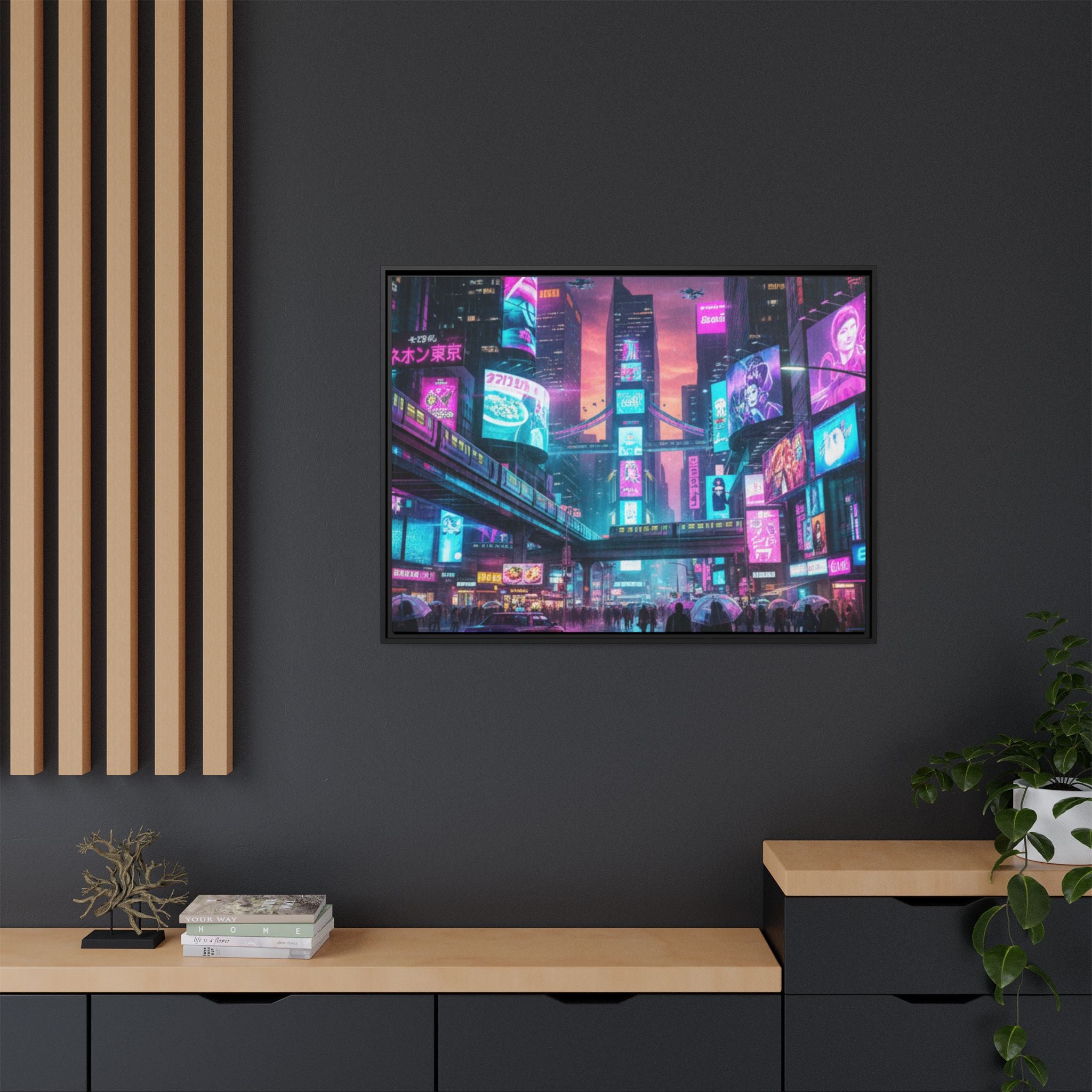 Bright Future Cityscape Vibrant Wall Art  — Framed Cyberpunk Wall Art