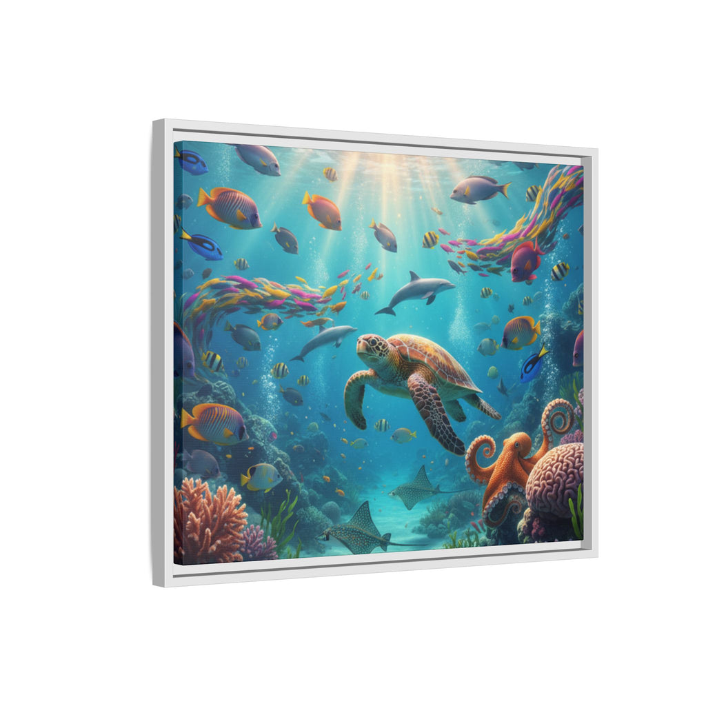 Framed Ocean Life Canvas — Colorful Sea Turtle Wall Art