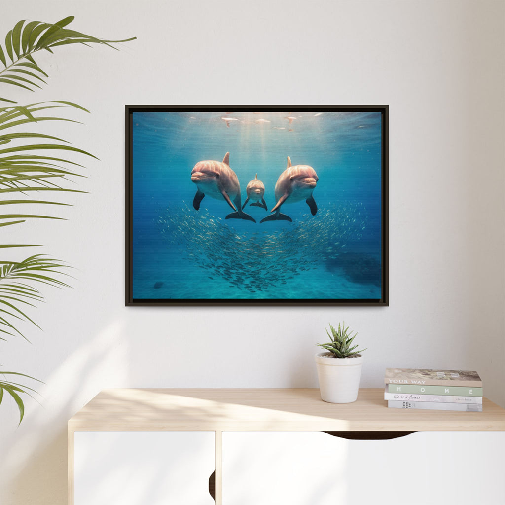 Framed Dolphin Canvas Print — Matte Ocean Wall Art