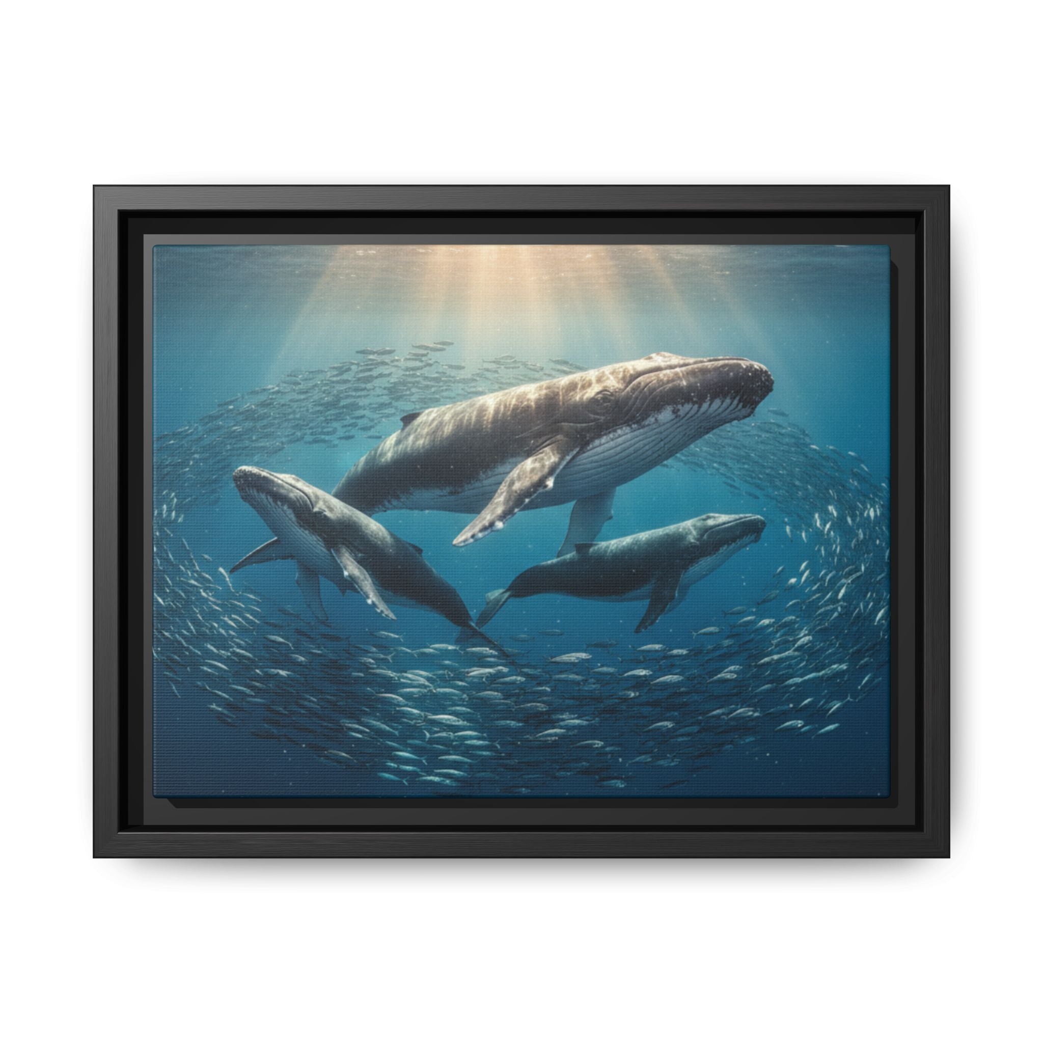 Stunning Whale Family Canvas Wall Art - Framed
