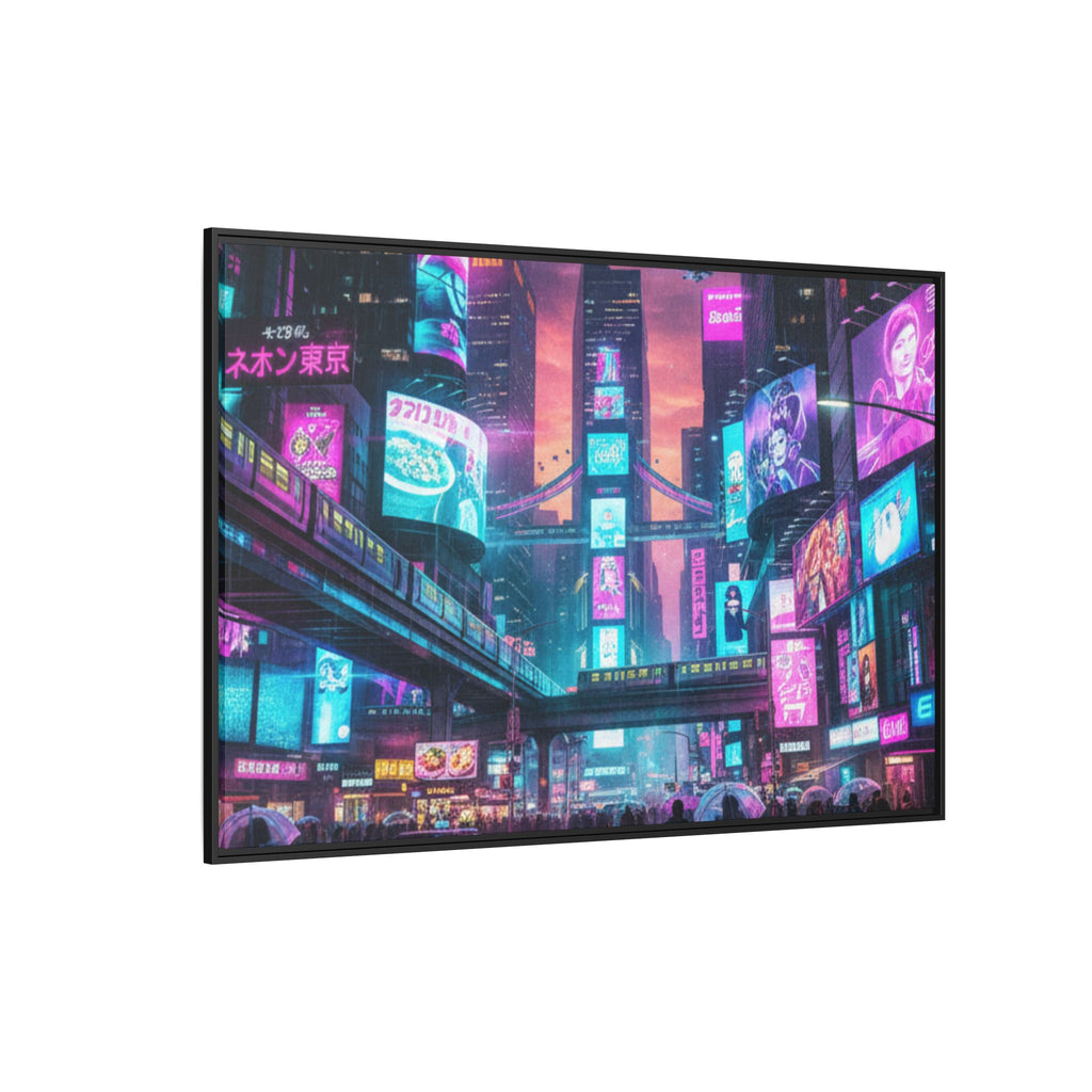 Bright Future Cityscape Vibrant Wall Art  — Framed Cyberpunk Wall Art