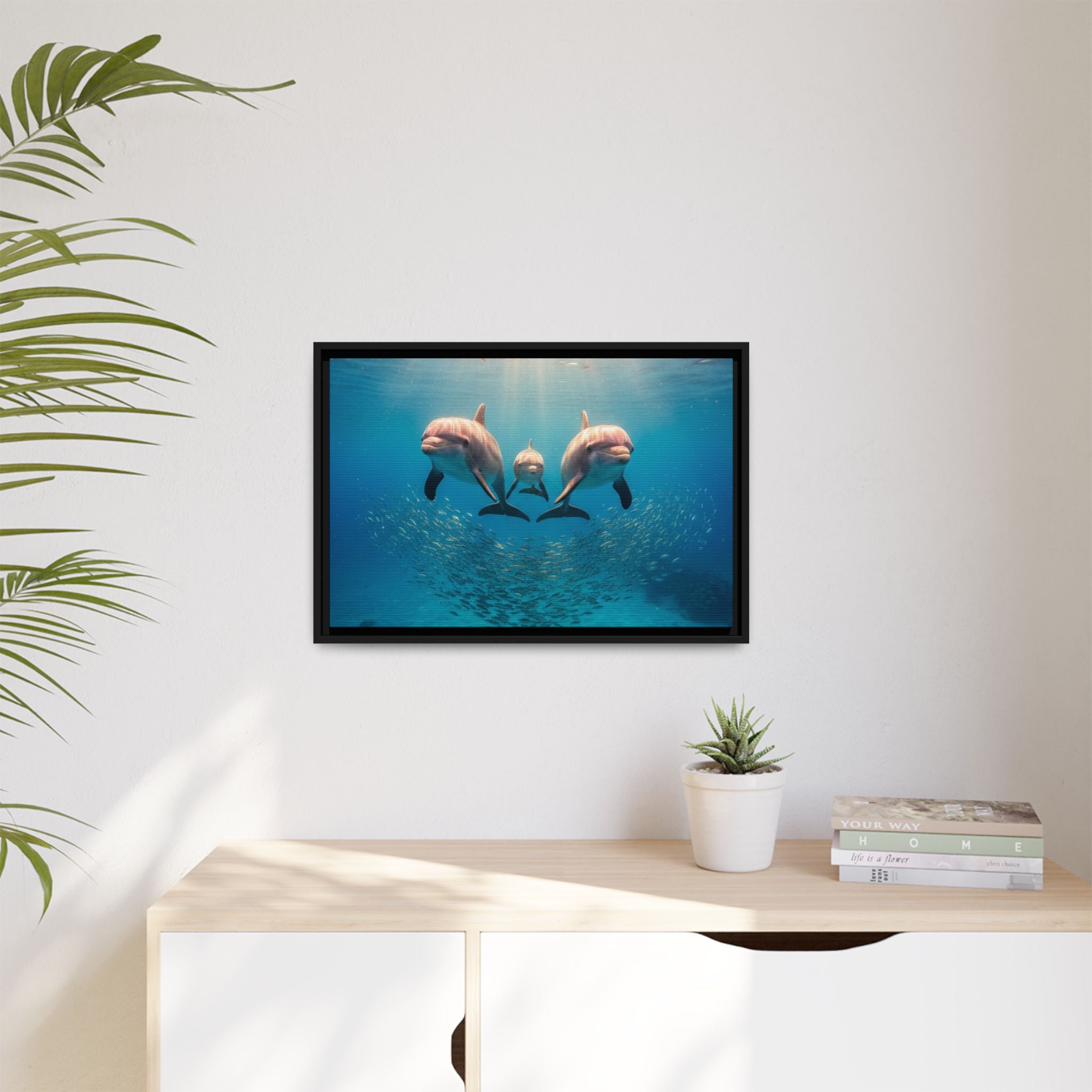Framed Dolphin Canvas Print — Matte Ocean Wall Art