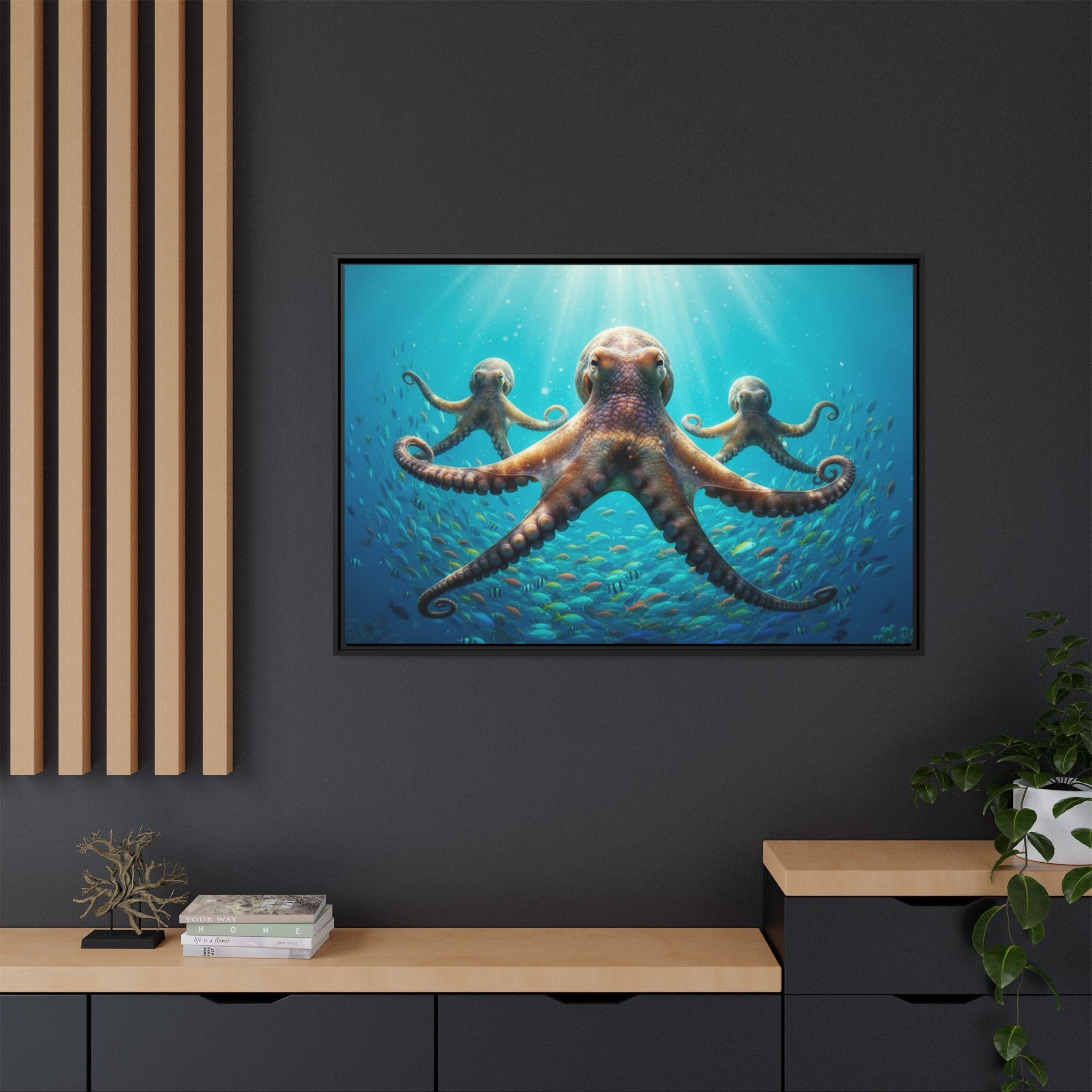 Framed Octopus Art Print — Vibrant Underwater Canvas Wall Decor