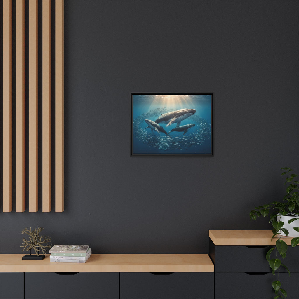 Stunning Whale Family Canvas Wall Art - Framed