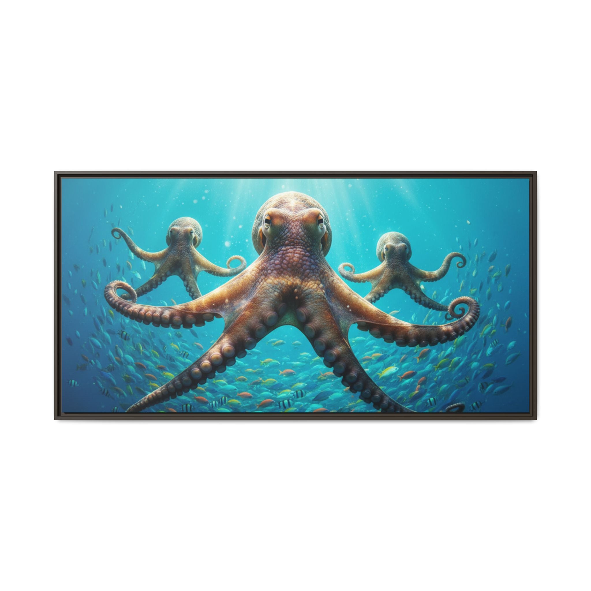 Framed Octopus Art Print — Vibrant Underwater Canvas Wall Decor