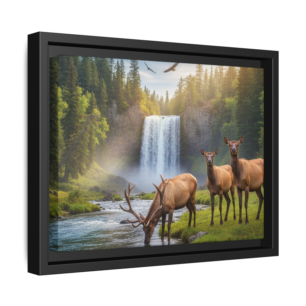 Waterfall Elk Forest Landscape Wall Art