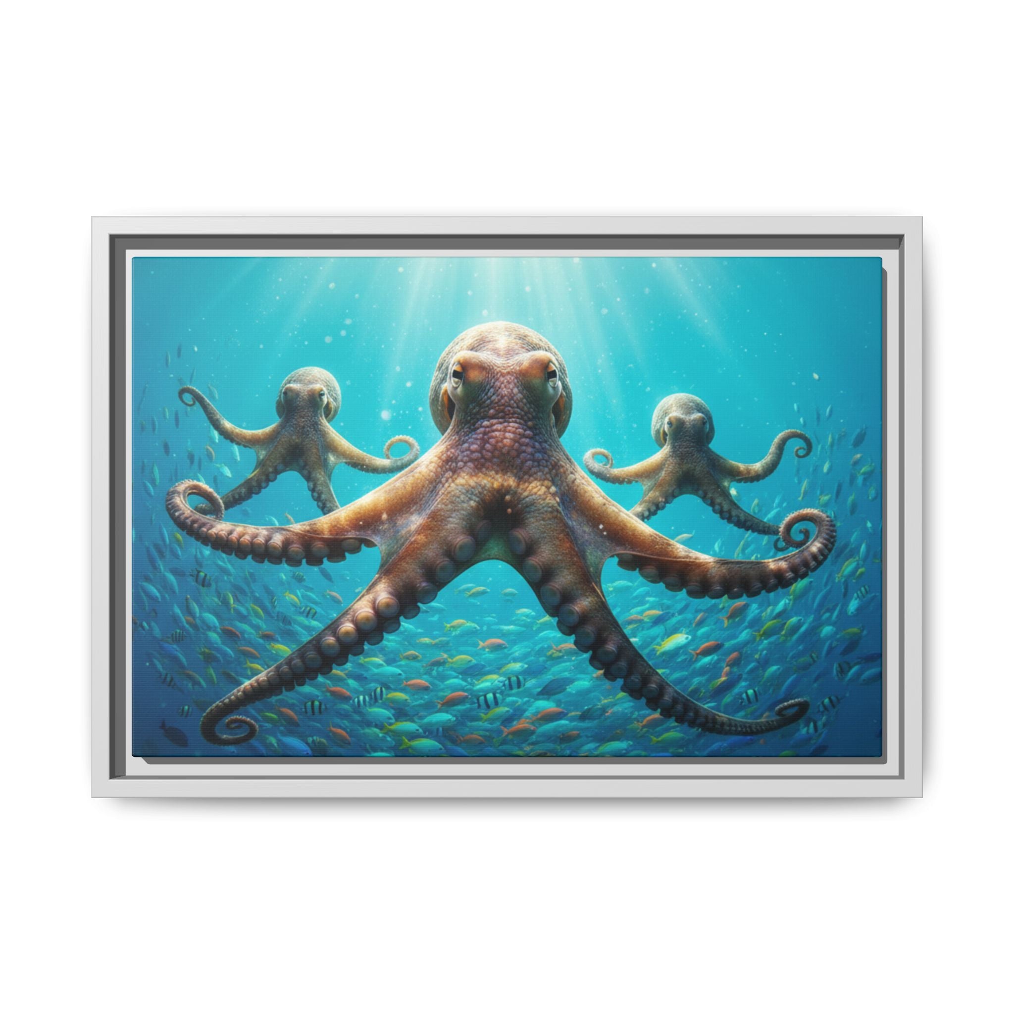 Framed Octopus Art Print — Vibrant Underwater Canvas Wall Decor